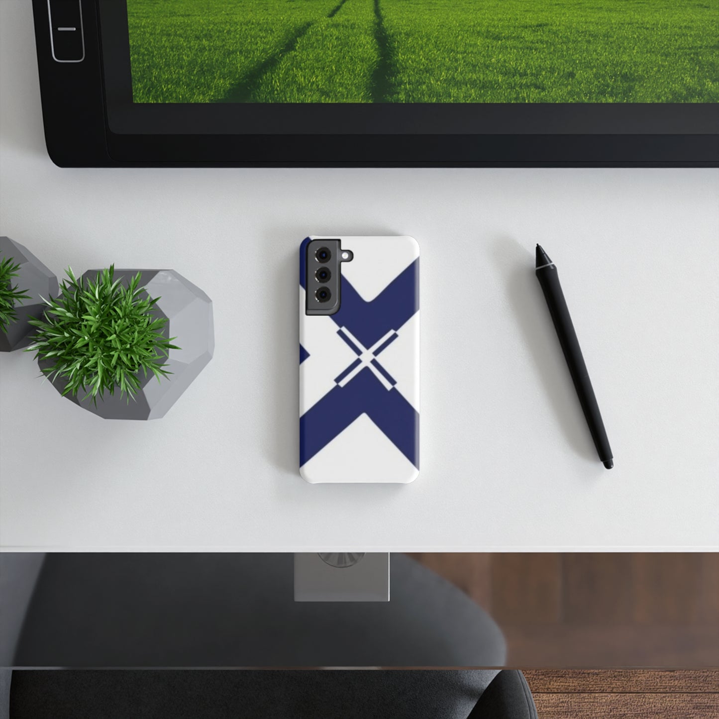 Navy Geometric Slim Snap Case for Phones, Modern Design Mobile Cover, Trendy Phone Accessory, Gift for Him/Her, Minimalist Style