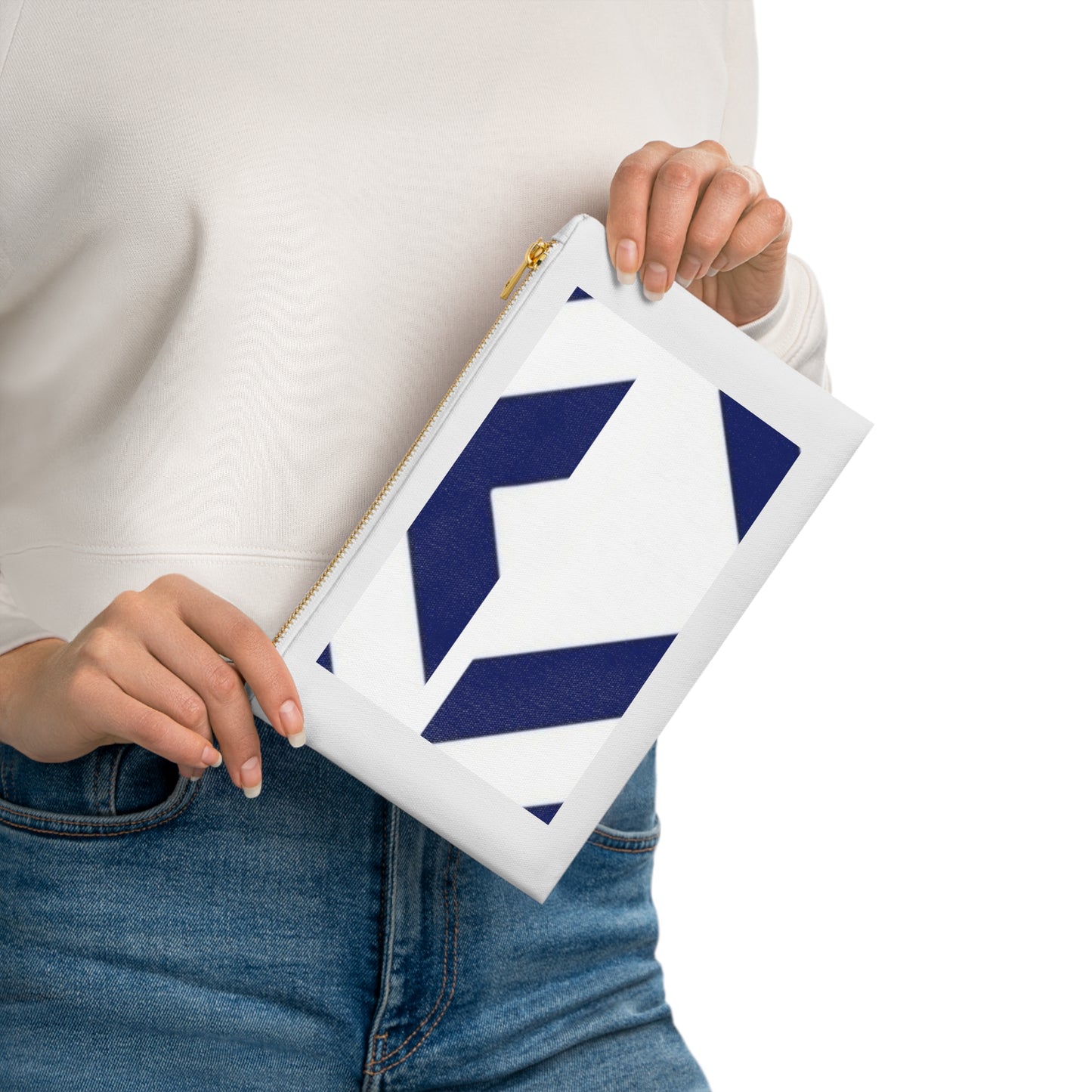 Navy Geometric Cosmetic Bag | Stylish Travel Organizer, Makeup Pouch, Gift for Her, Art Supplies, Toiletry Case, Personalized