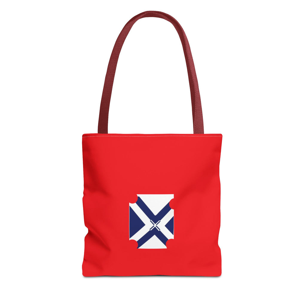 Red State Outline Tote Bag with Navy Saltire Design