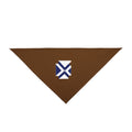 Brown Pet Bandana with Blue Geometric Patch — Cozy Everyday Dog & Cat Accessory