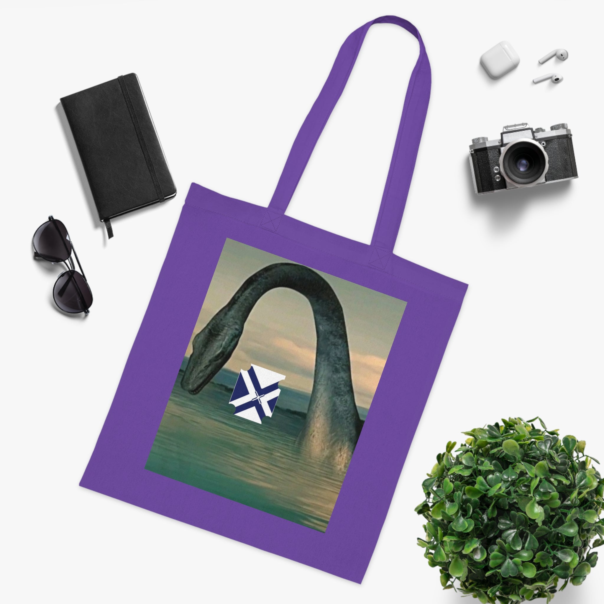 Xt Sea mosterTote Bag — Vintage Loch Ness Monster Art with Scottish Saltire Accent