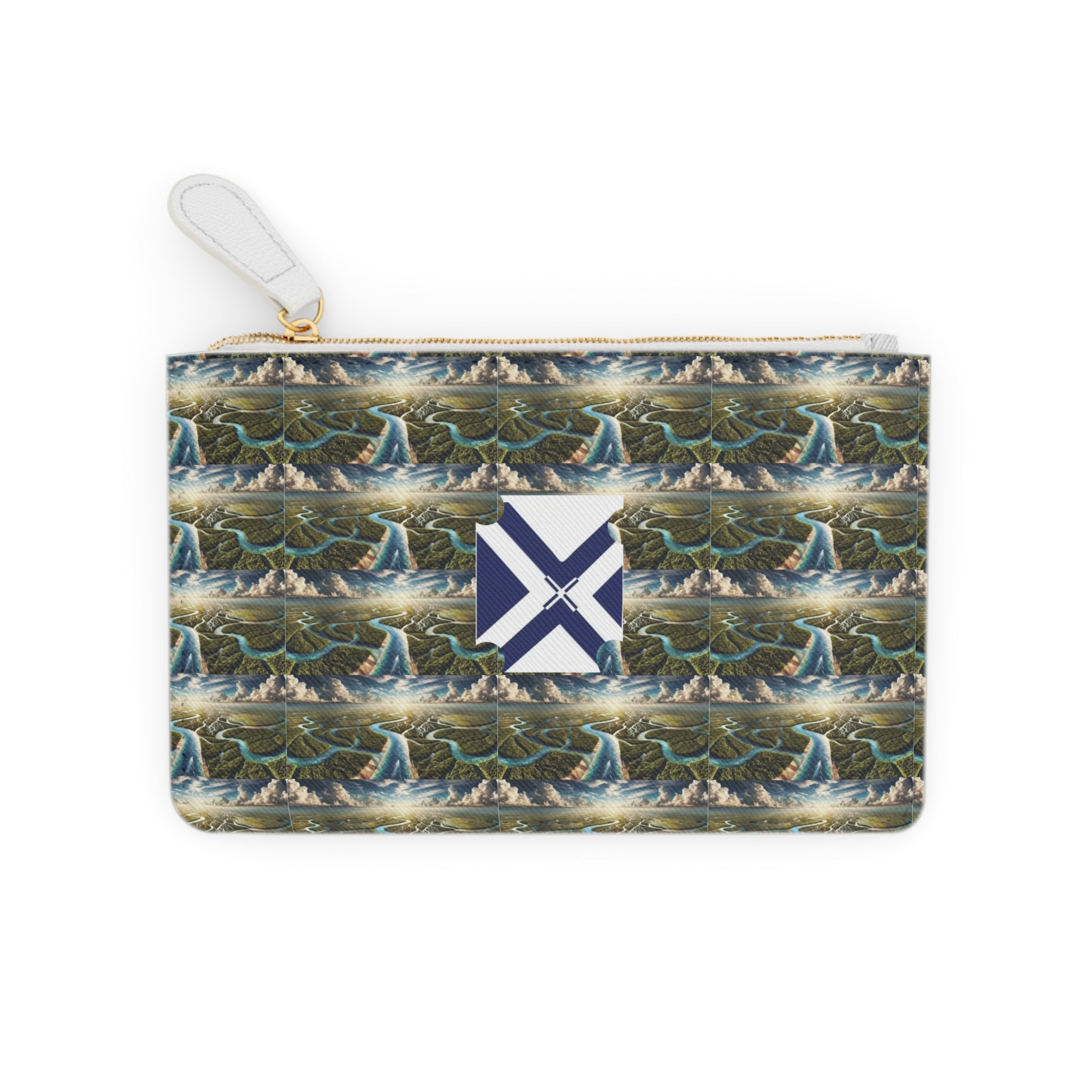 Mini Clutch Bag — Nautical Wave Pattern with Compass Emblem