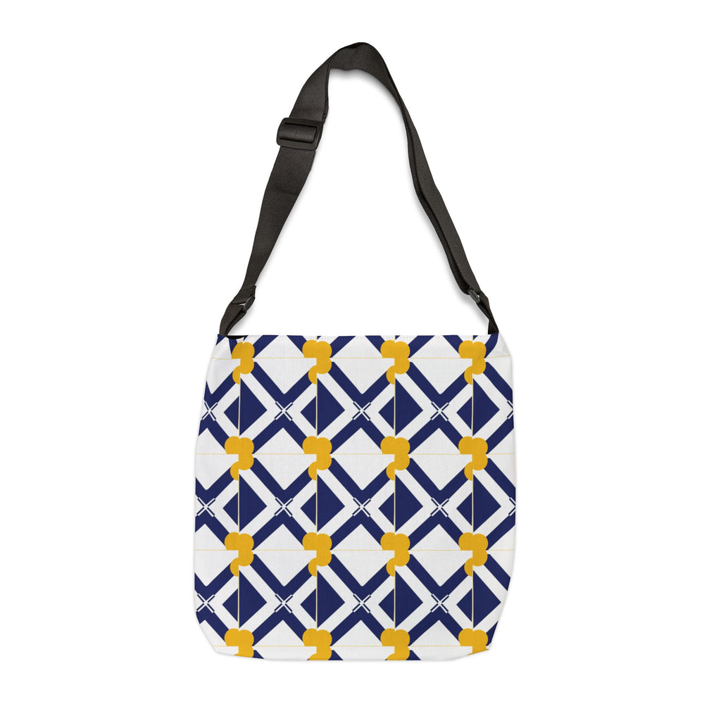 Geometric Navy & Gold Adjustable Tote Bag — Modern Lattice Pattern