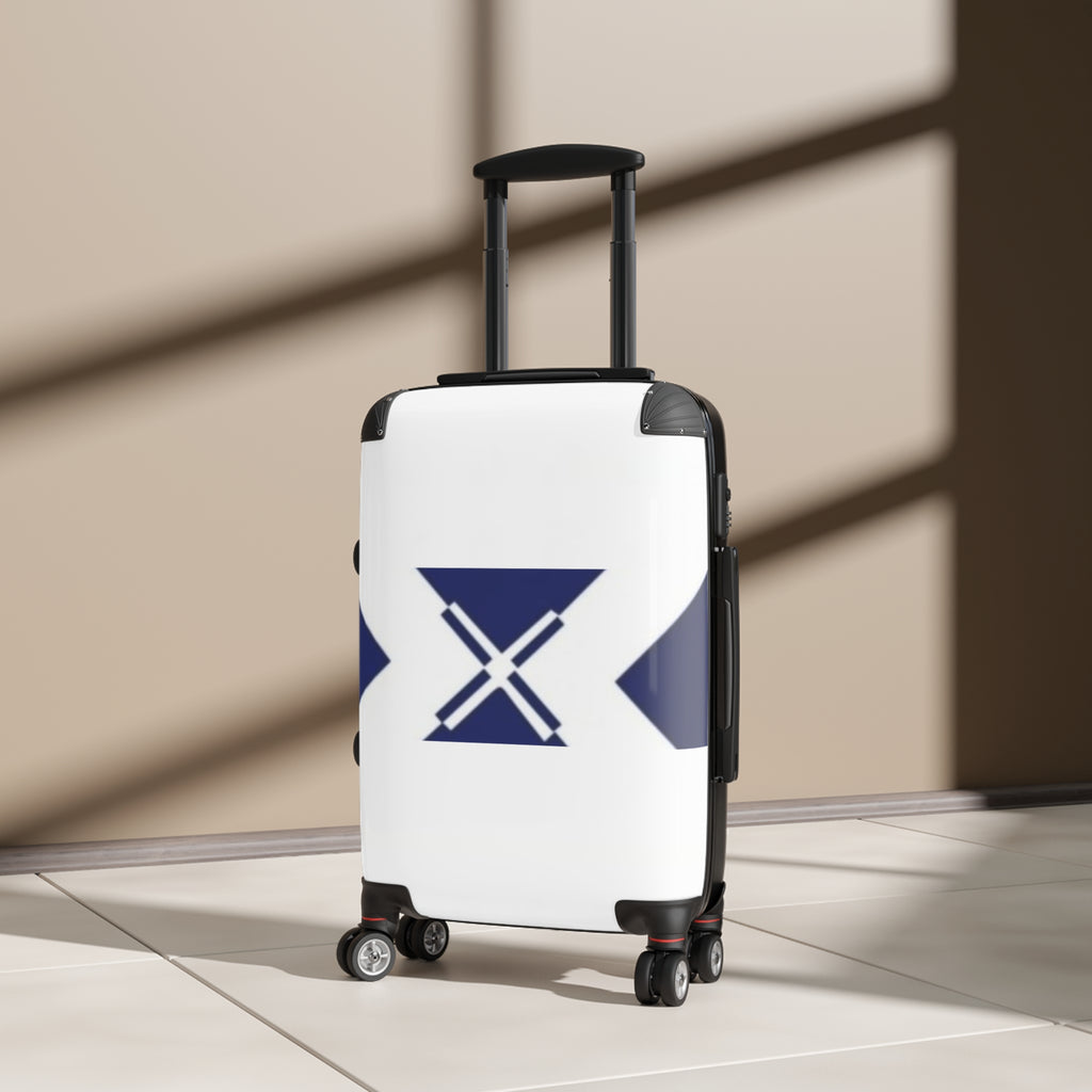 Navy Geometric X Carry-On Suitcase — Modern Travel Luggage