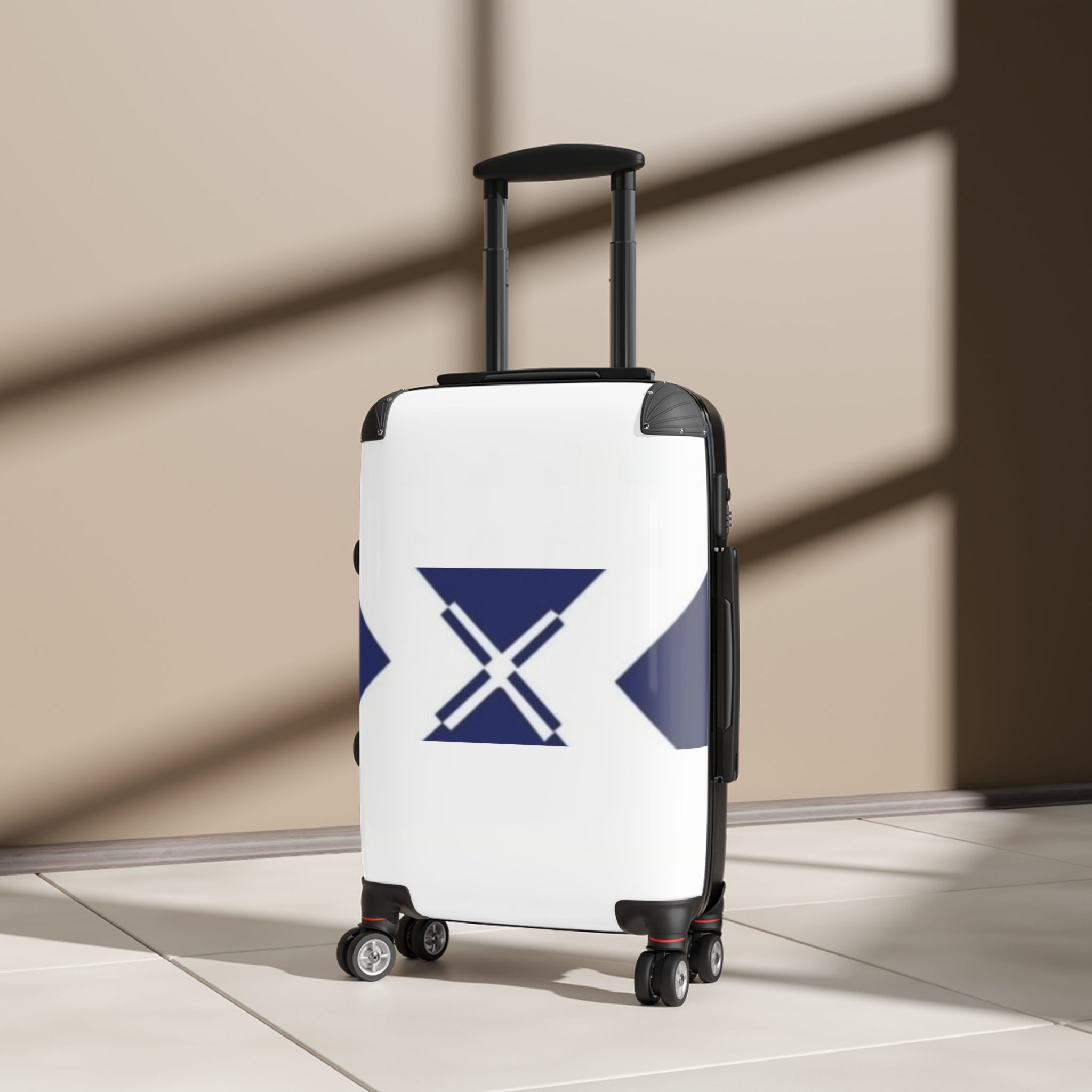 Navy Geometric X Carry-On Suitcase — Modern Travel Luggage