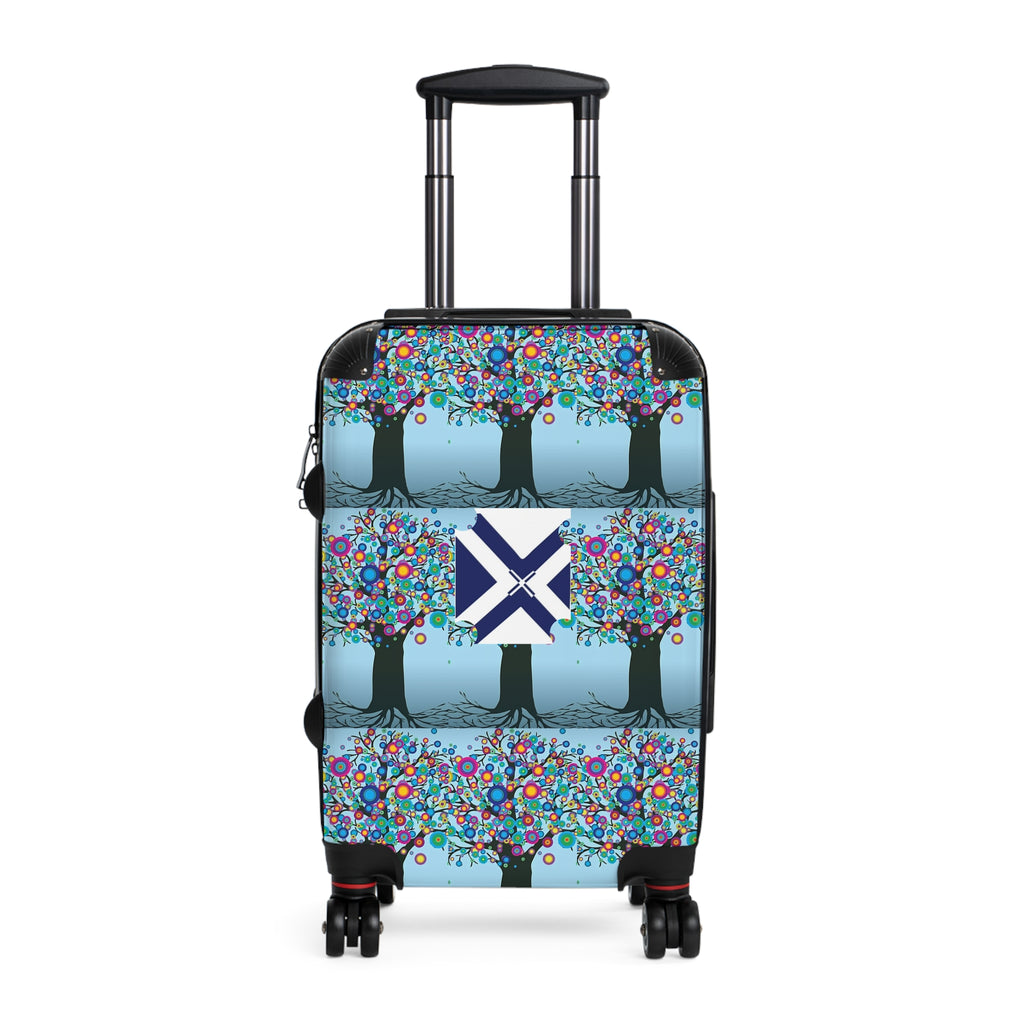 Blue Floral Tree Pattern Suitcase — Luggage Cover with XT Saltire Accent
