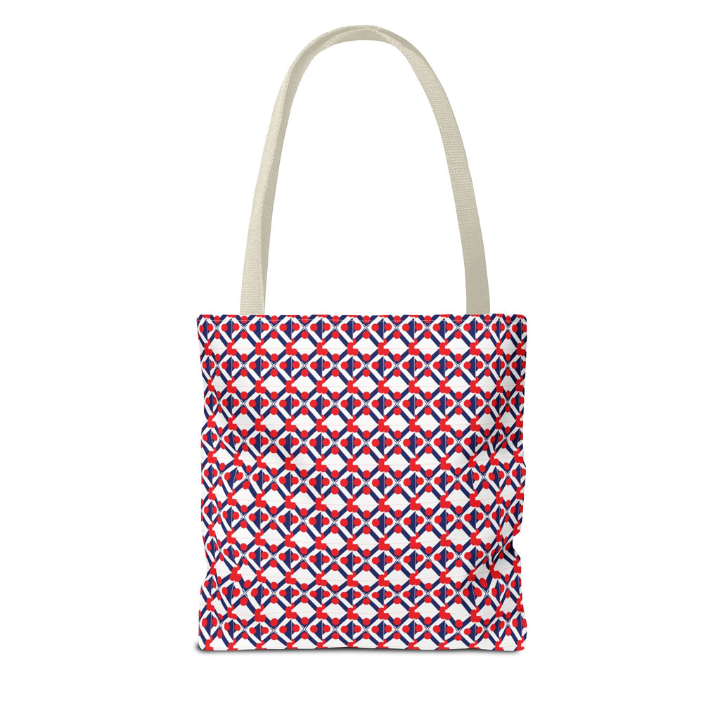 XT9 Red White Blue Geometric Tote Bag – All-Over Print Patriotic Pattern