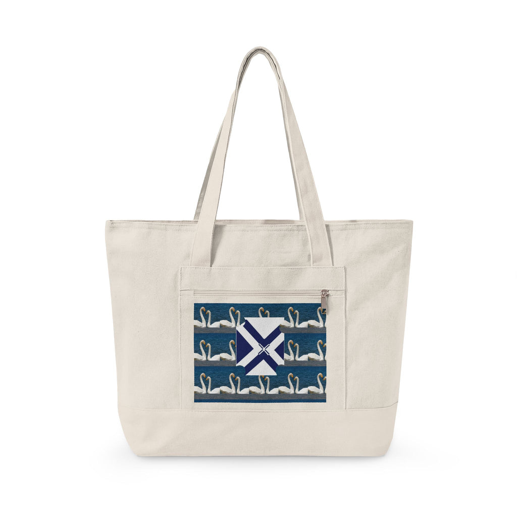Canvas Tote — Scottish Saltire & Swan Pattern Zippered Tote
