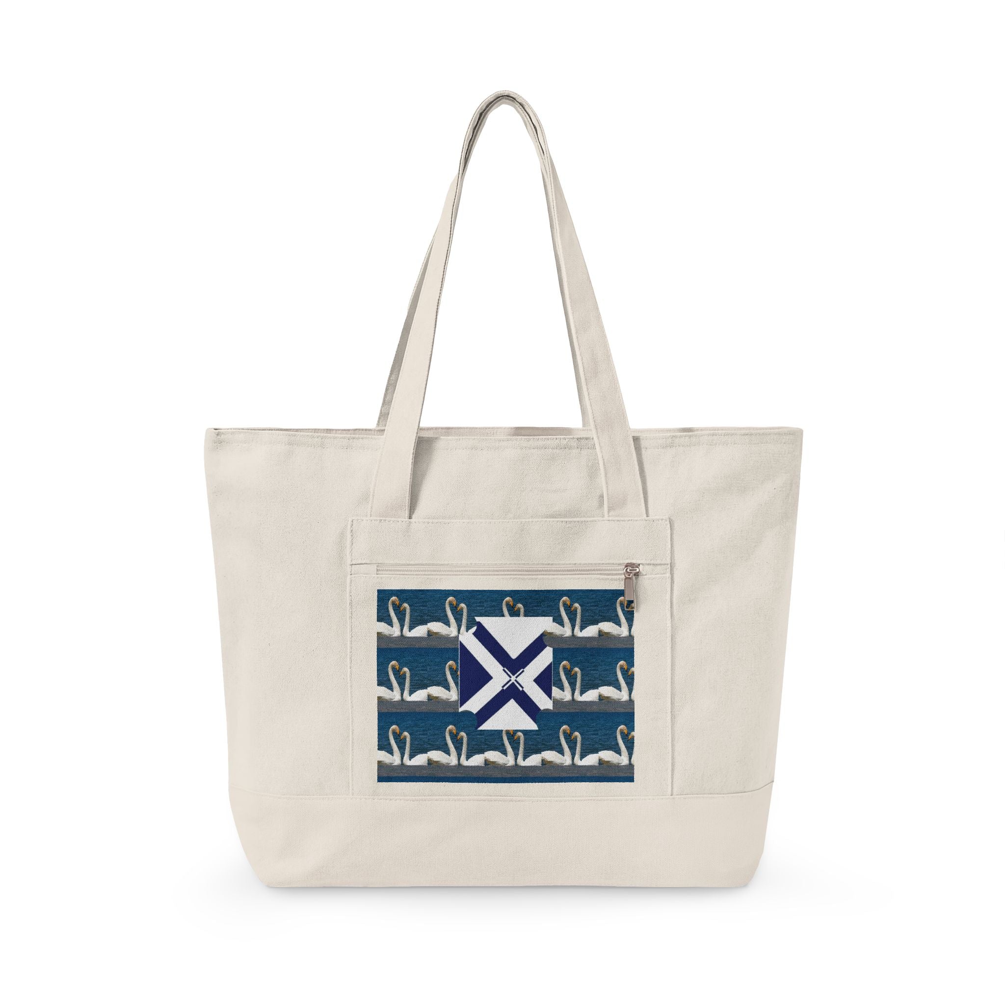 Canvas Tote — Scottish Saltire & Swan Pattern Zippered Tote