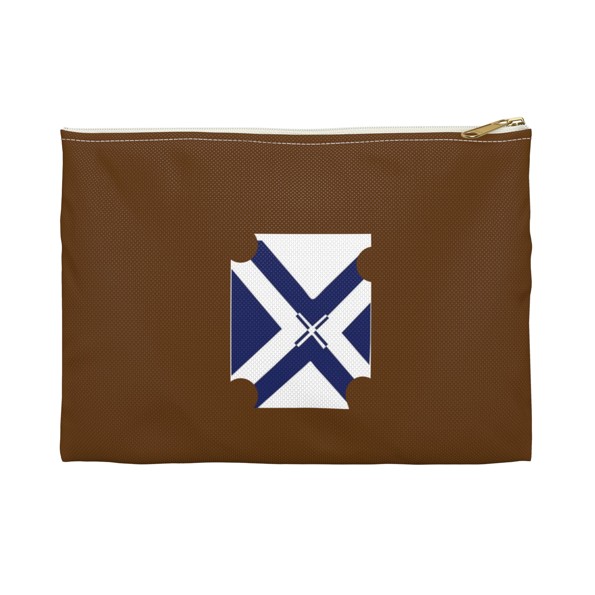 XT7 Brown Accessory Pouch with Blue Saltire Crest — Travel Organizer Toiletry Bag