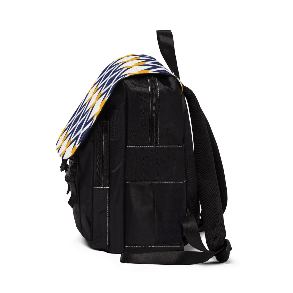 Navy & Yellow Geometric Pattern Backpack — Casual Shoulder Backpack