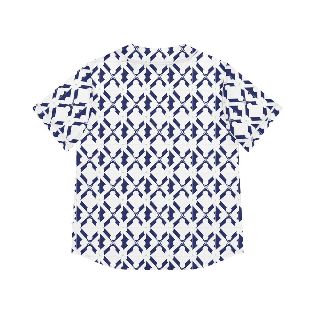 Women's Baseball Jersey — Navy Geo Tile All-Over Print