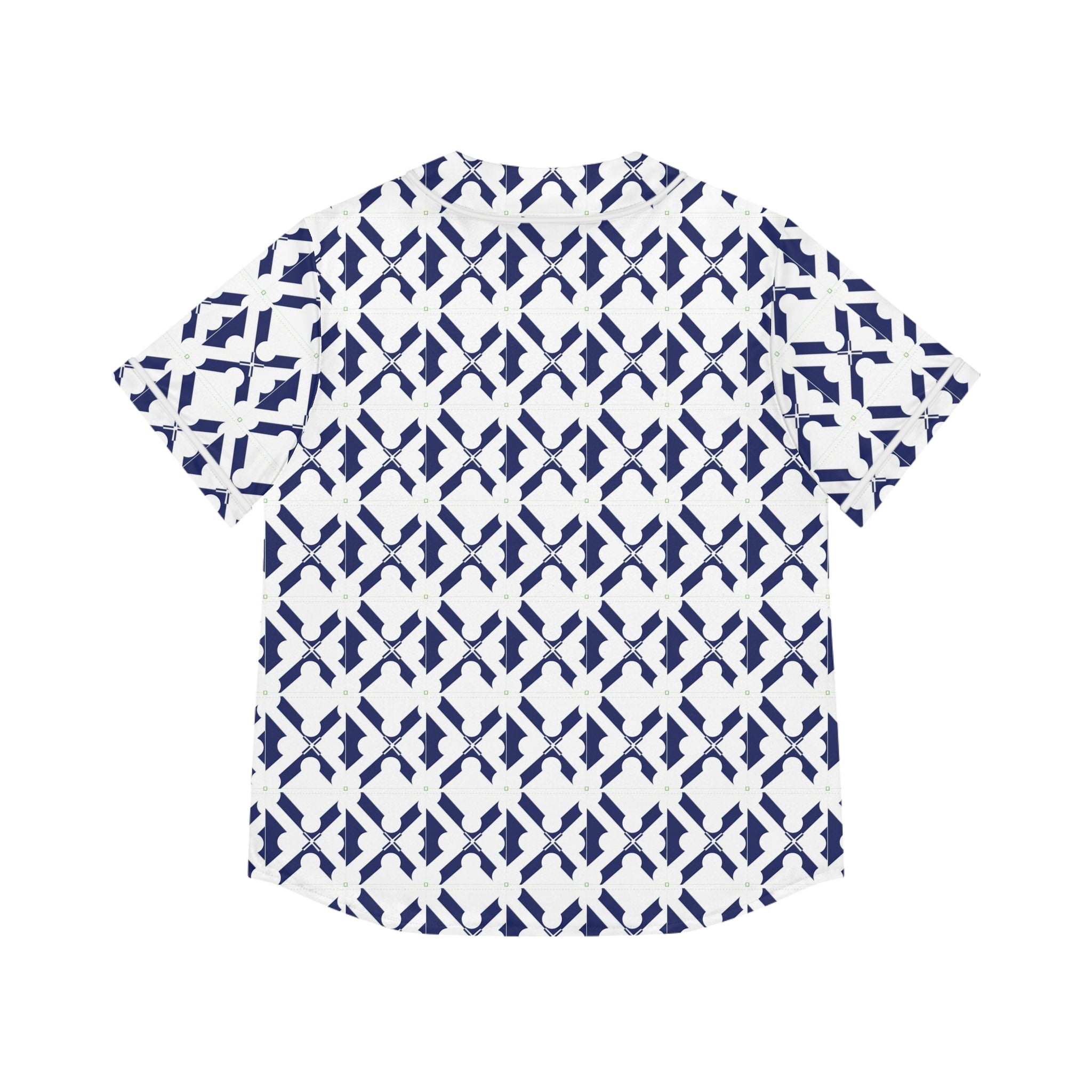 Women's Baseball Jersey — Navy Geo Tile All-Over Print