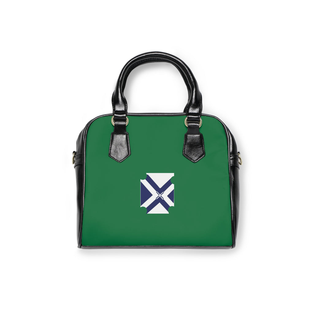 Green Shoulder Handbag with Minimal Geometric X Logo — Stylish Everyday Tote