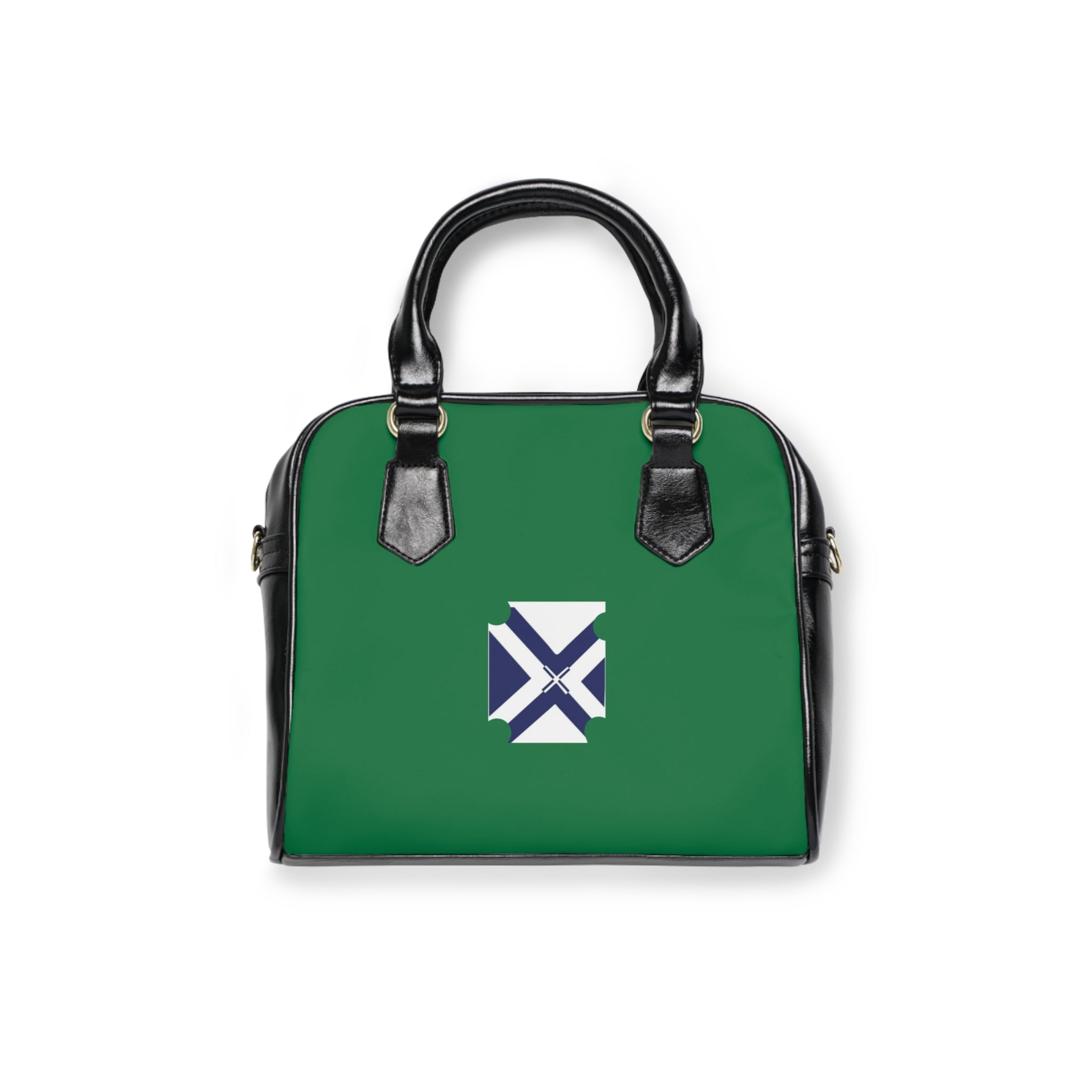 Green Shoulder Handbag with Minimal Geometric X Logo — Stylish Everyday Tote