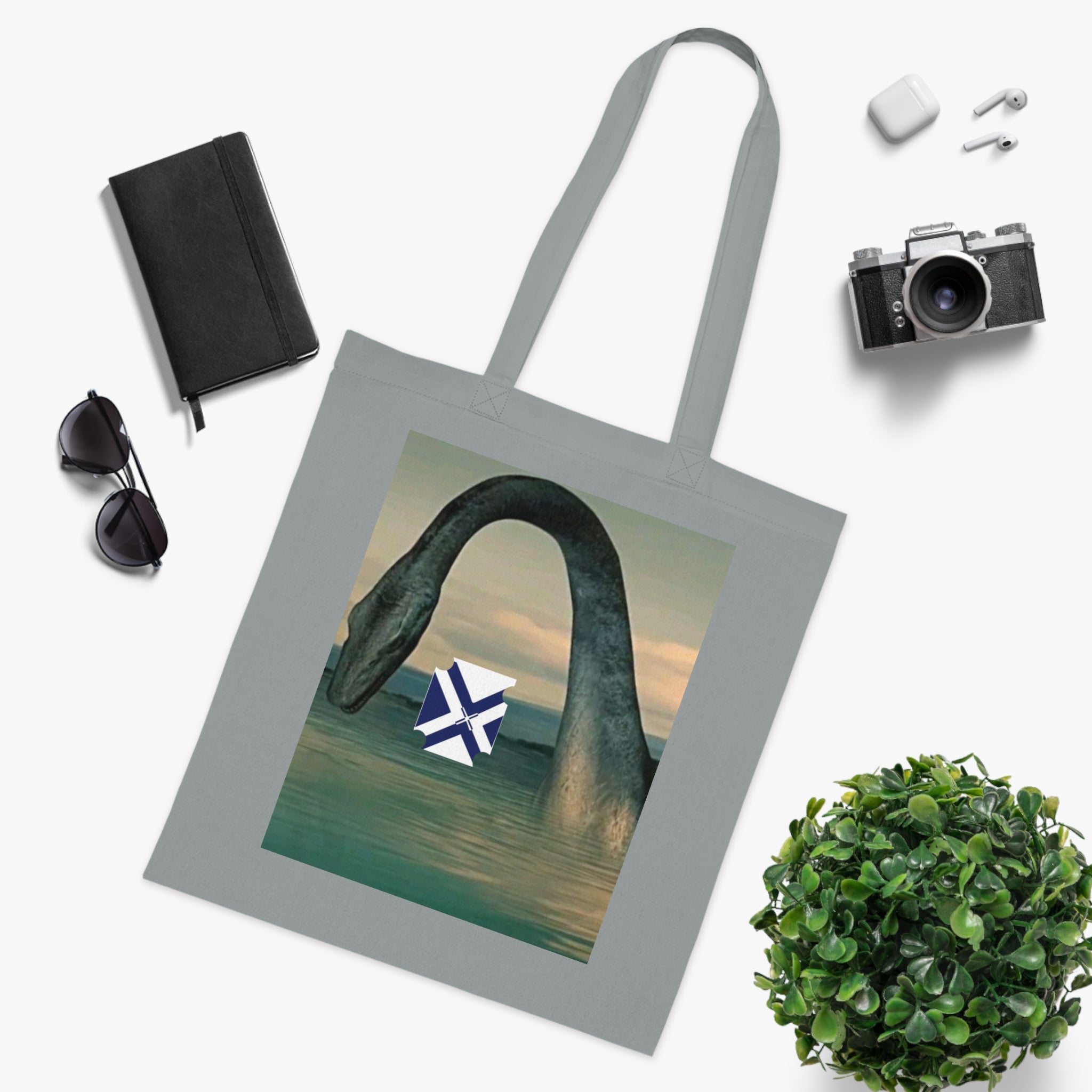 Xt Sea mosterTote Bag — Vintage Loch Ness Monster Art with Scottish Saltire Accent