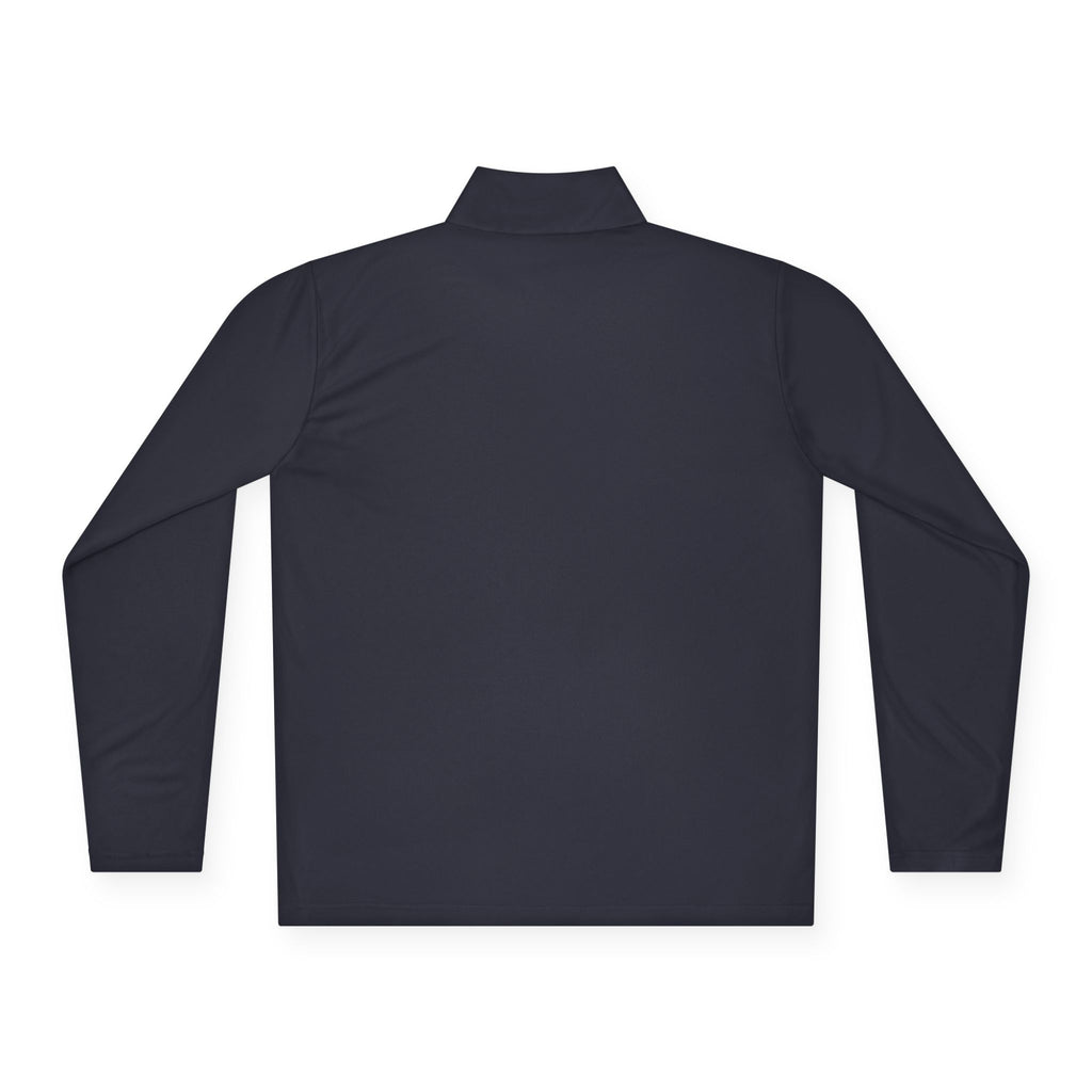 Quarter-Zip Pullover — Navy Geometric Tile Chest Graphic