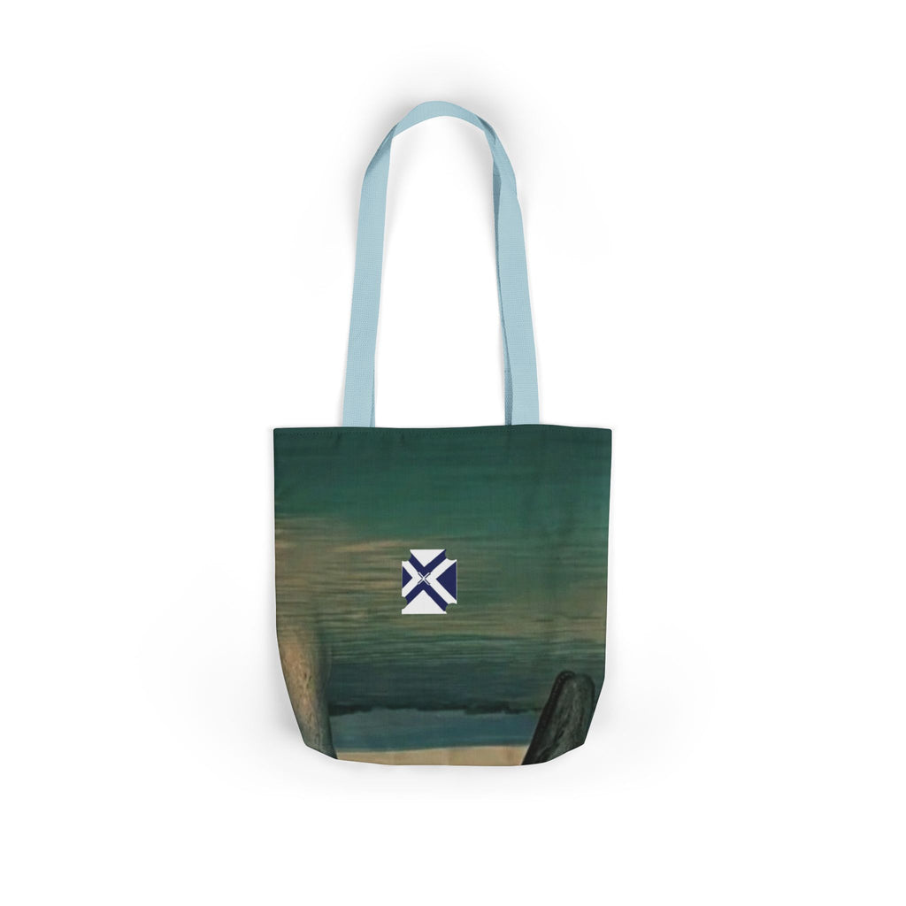 Scenic Arch Tote Bag — Coastal Sunset Canvas Tote with Nautical Emblem