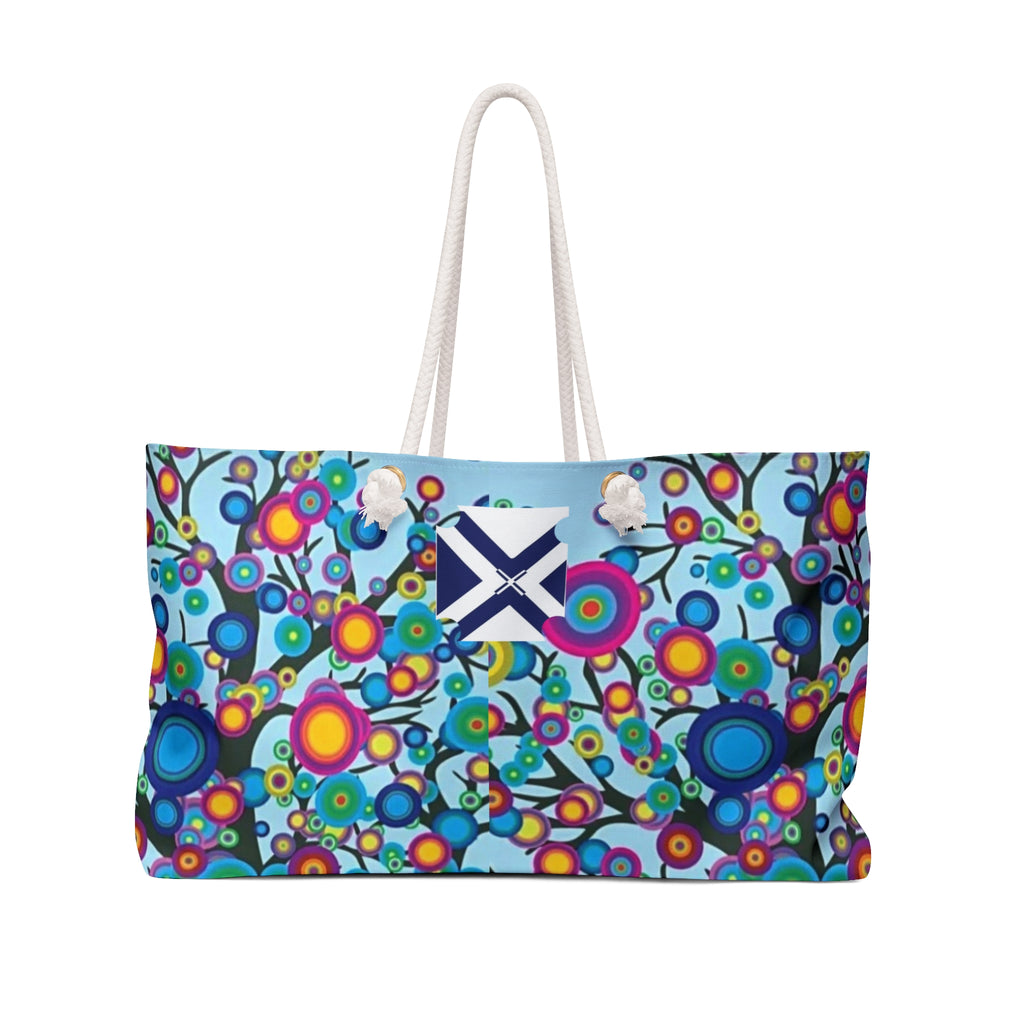 Weekender Bag — Colorful Floral Forest Travel Tote with Scottish Saltire Accent
