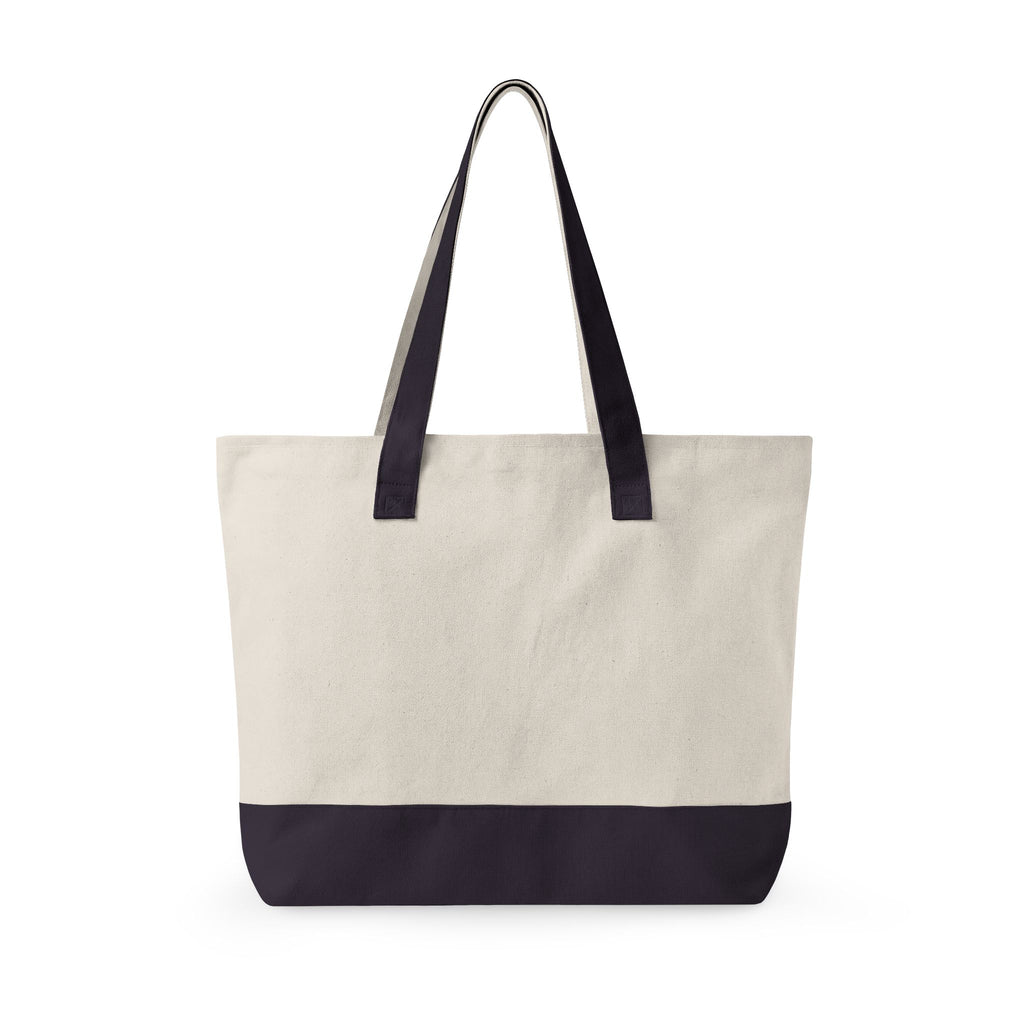 Canvas Tote Bag with Navy Geometric Cross Embroidery — Zippered Everyday Carry