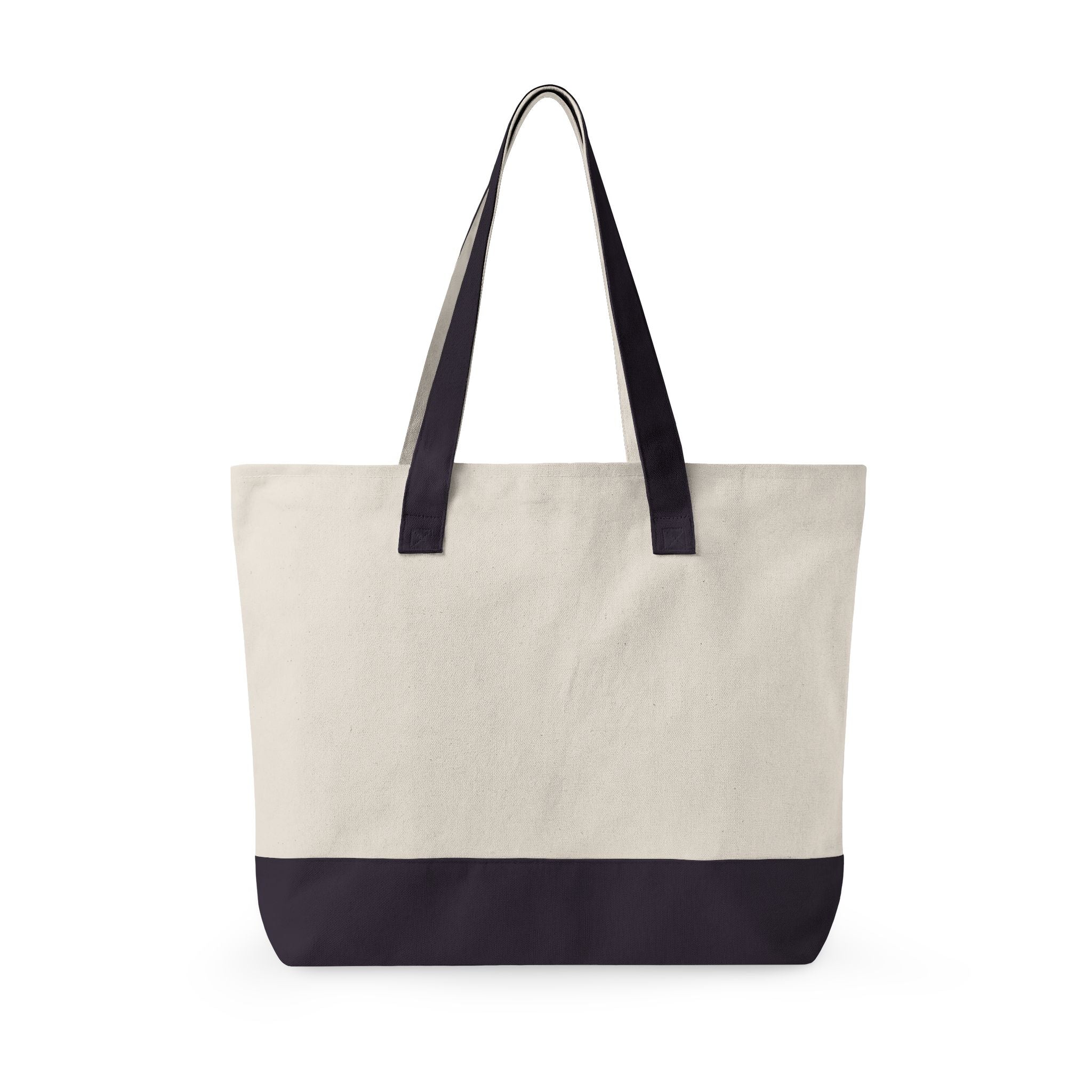Canvas Tote Bag with Navy Geometric Cross Embroidery — Zippered Everyday Carry
