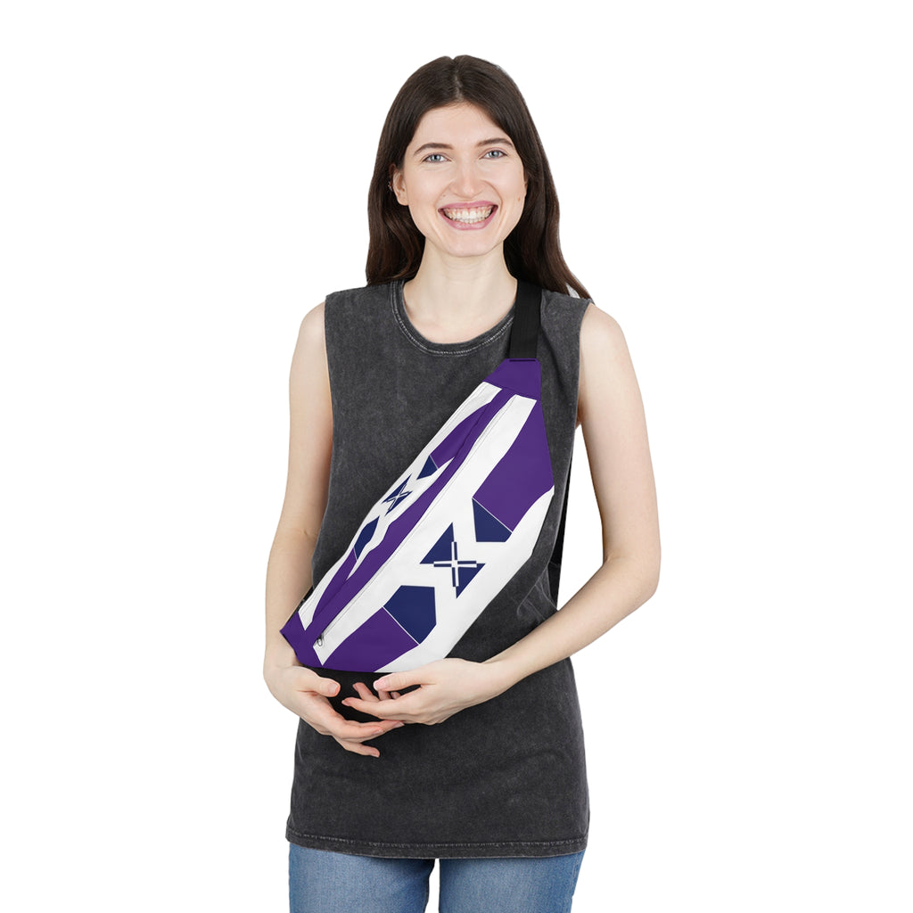 Purple Geometric Stripe Fanny Pack — Large Waist Bag with X Accent