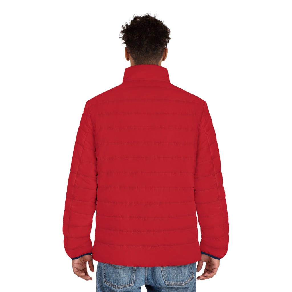XT7 Men's Red Puffer Jacket with Navy Cross Patch - Insulated Outdoor Coat