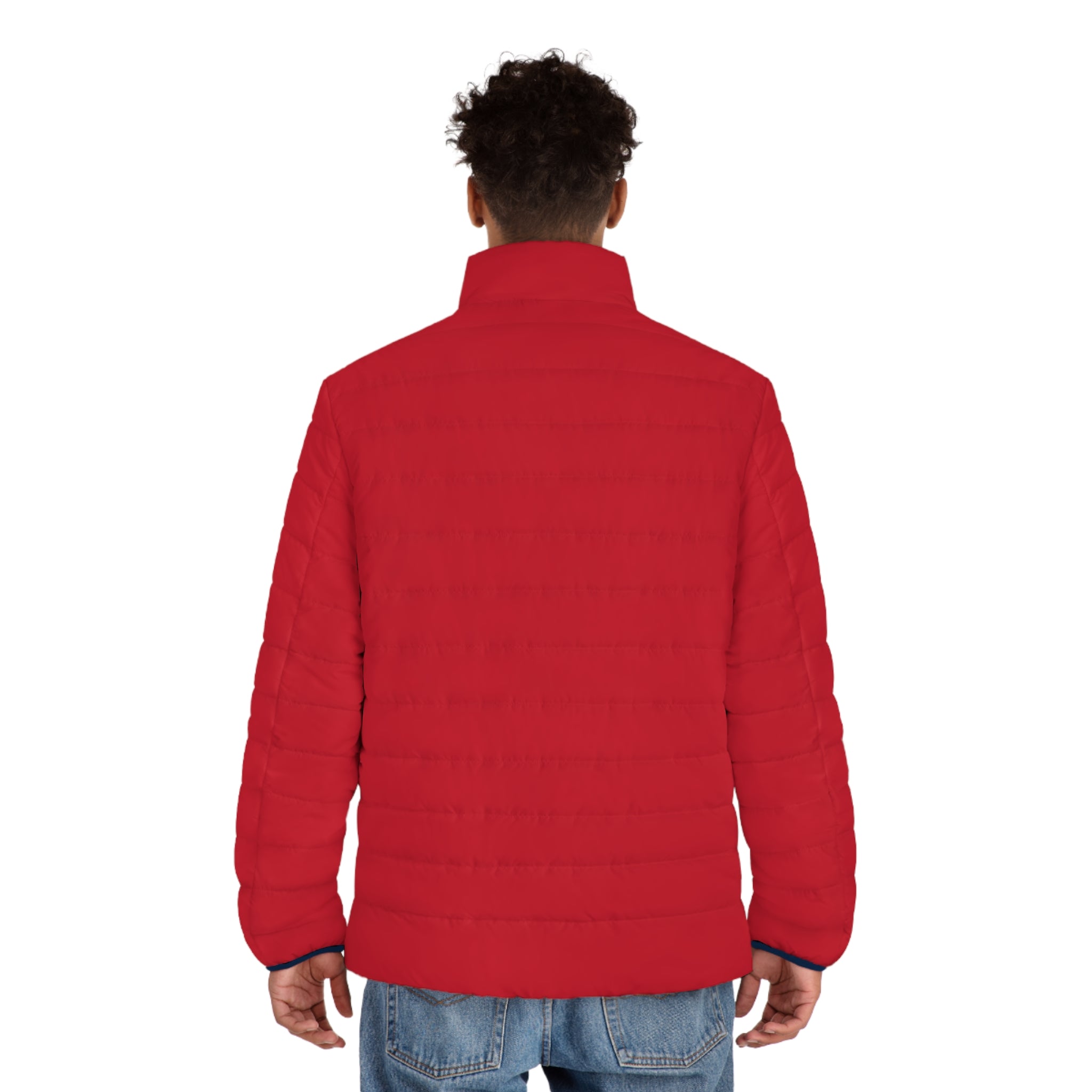 XT7 Men's Red Puffer Jacket with Navy Cross Patch - Insulated Outdoor Coat