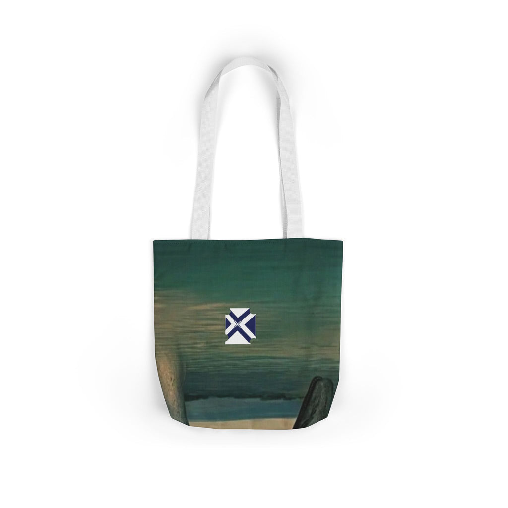 Scenic Arch Tote Bag — Coastal Sunset Canvas Tote with Nautical Emblem