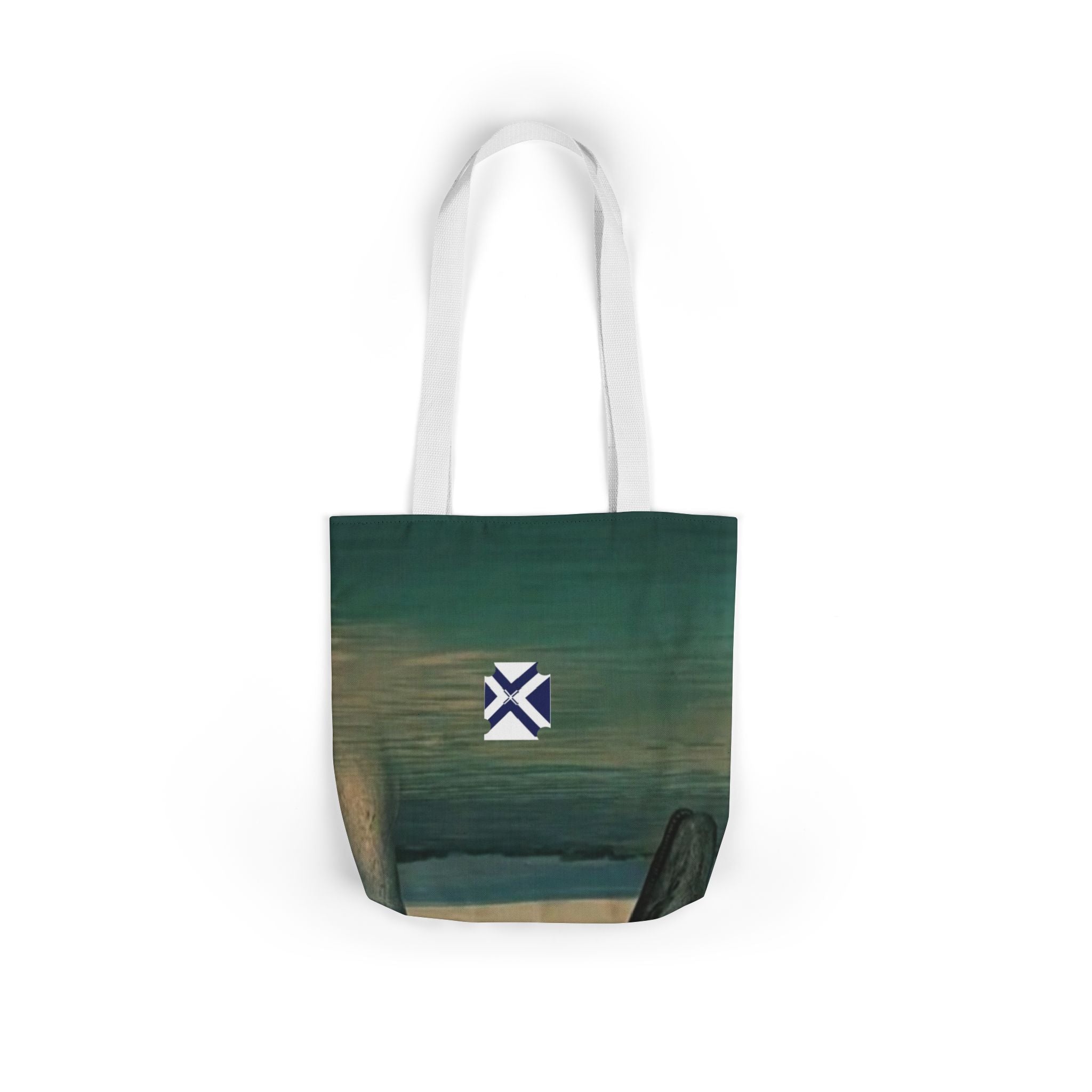 Scenic Arch Tote Bag — Coastal Sunset Canvas Tote with Nautical Emblem