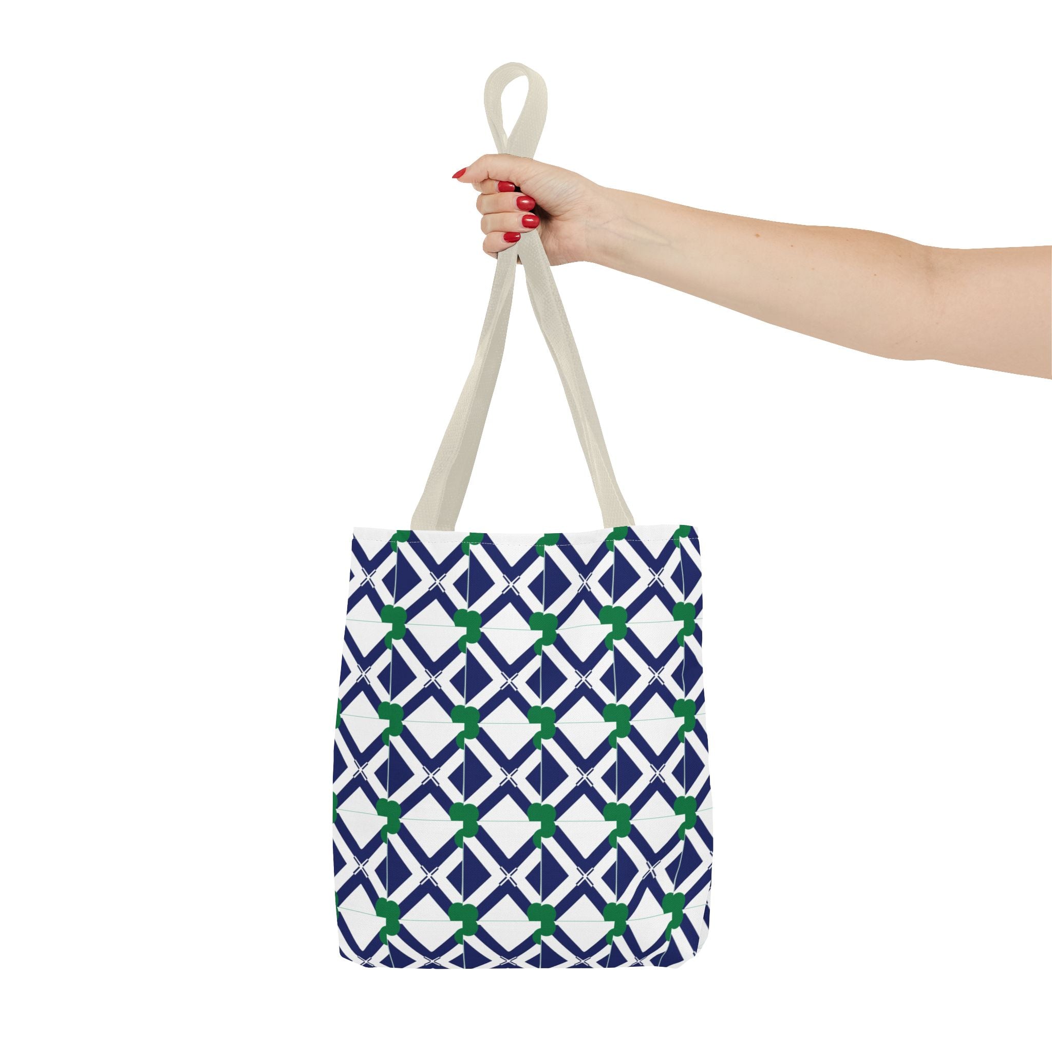Geometric Navy & Green Lattice Tote Bag