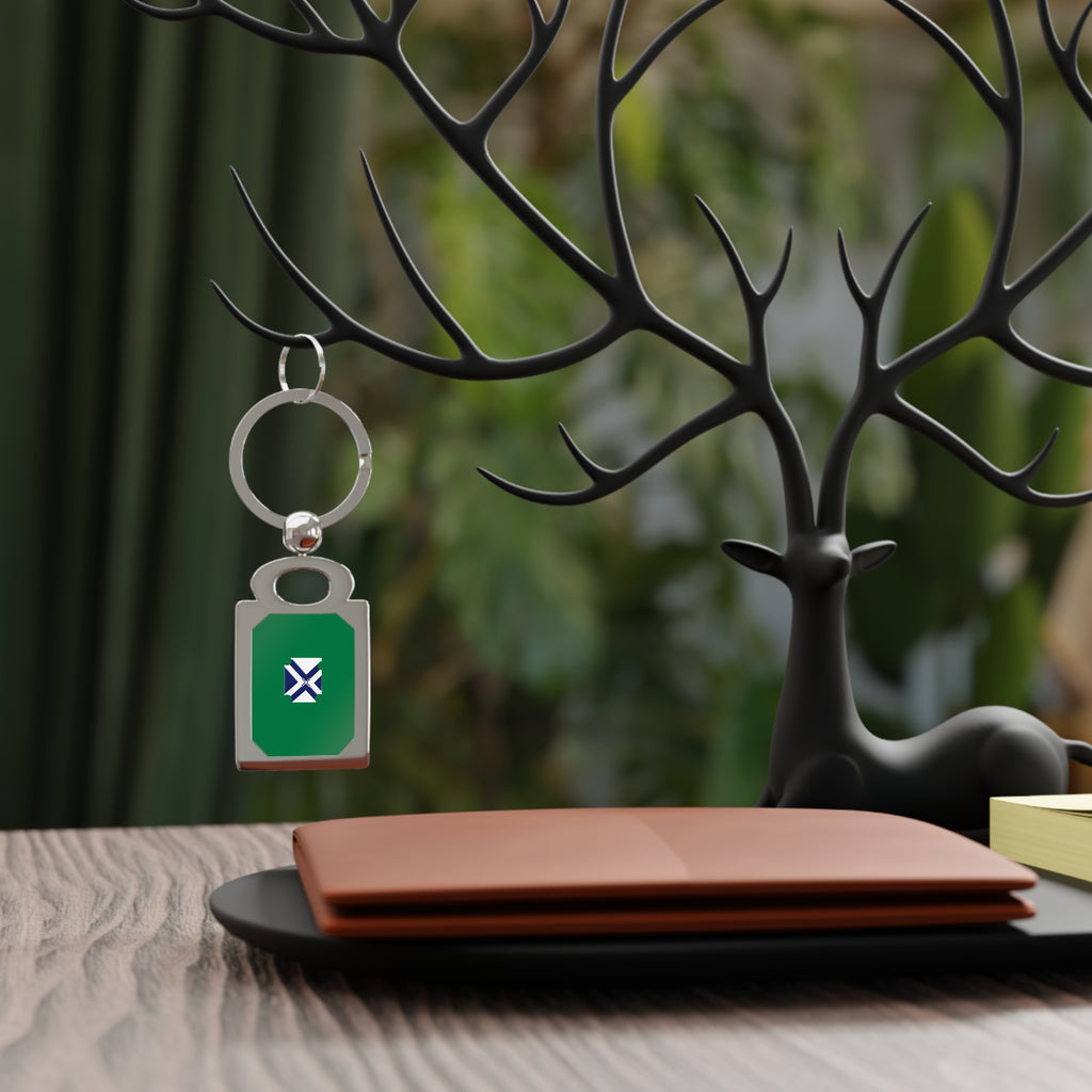 Rectangle Photo Keyring — Custom Photo Metal Keychain with Green Crest Design