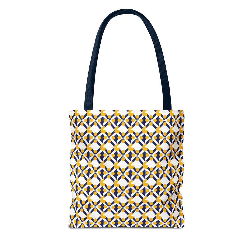 Geometric Mosaic Tote Bag — Yellow & Navy Patterned All-Over Print