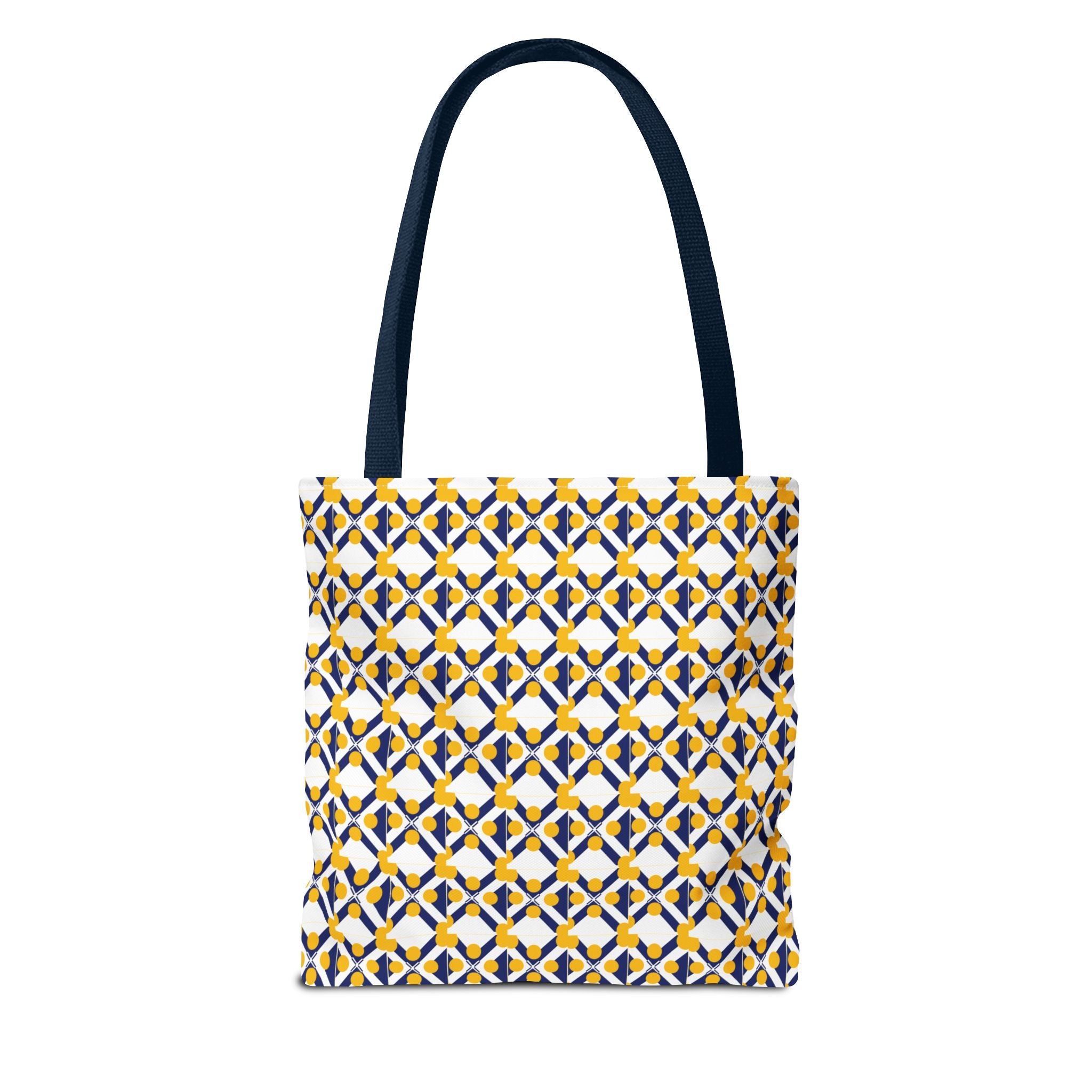 Geometric Mosaic Tote Bag — Yellow & Navy Patterned All-Over Print