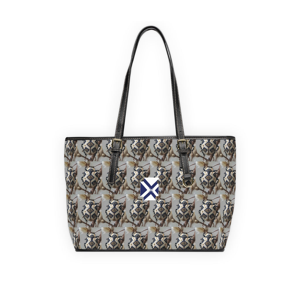 Shoulder Bag - Neutral Geometric Pattern PU Leather Tote