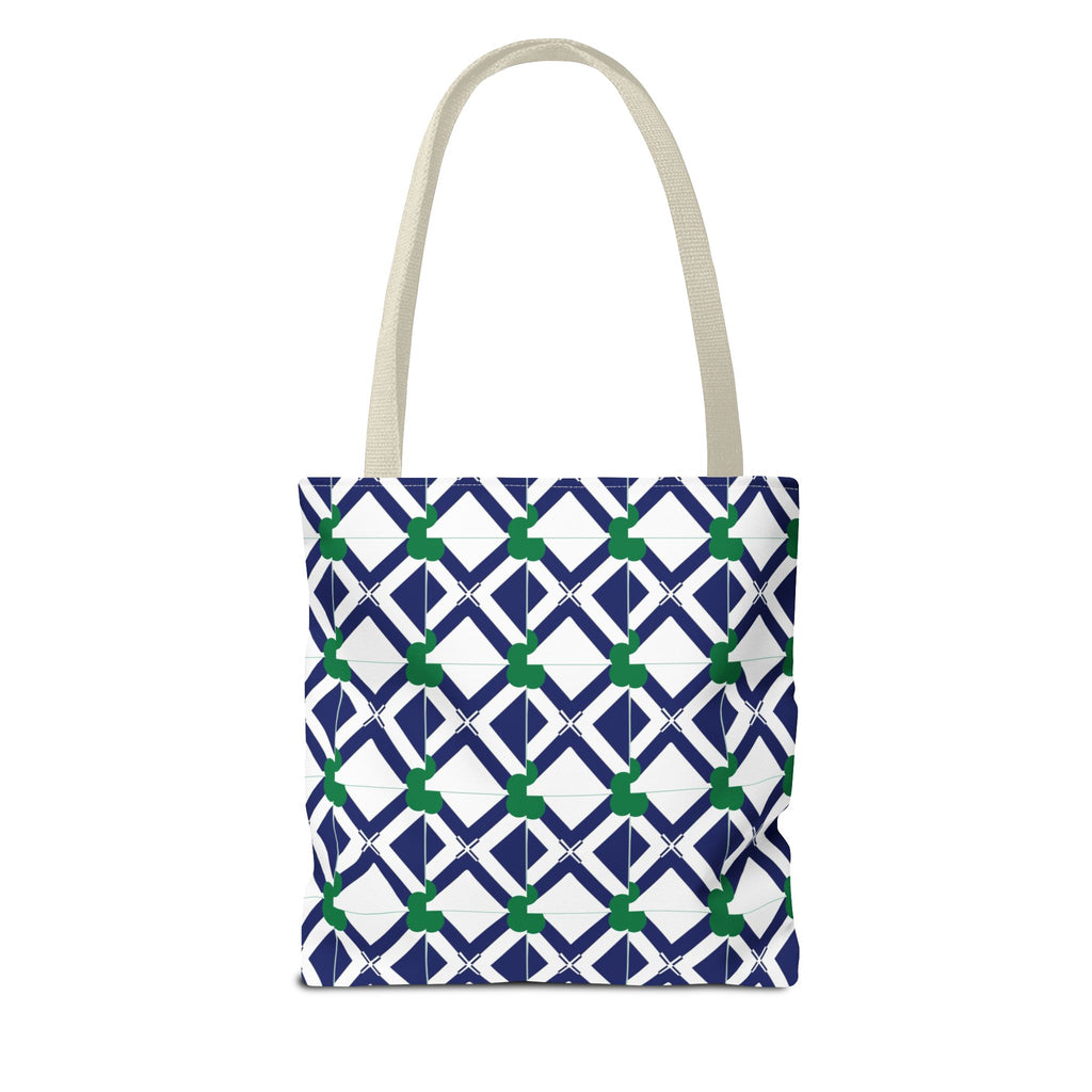 Geometric Navy & Green Lattice Tote Bag