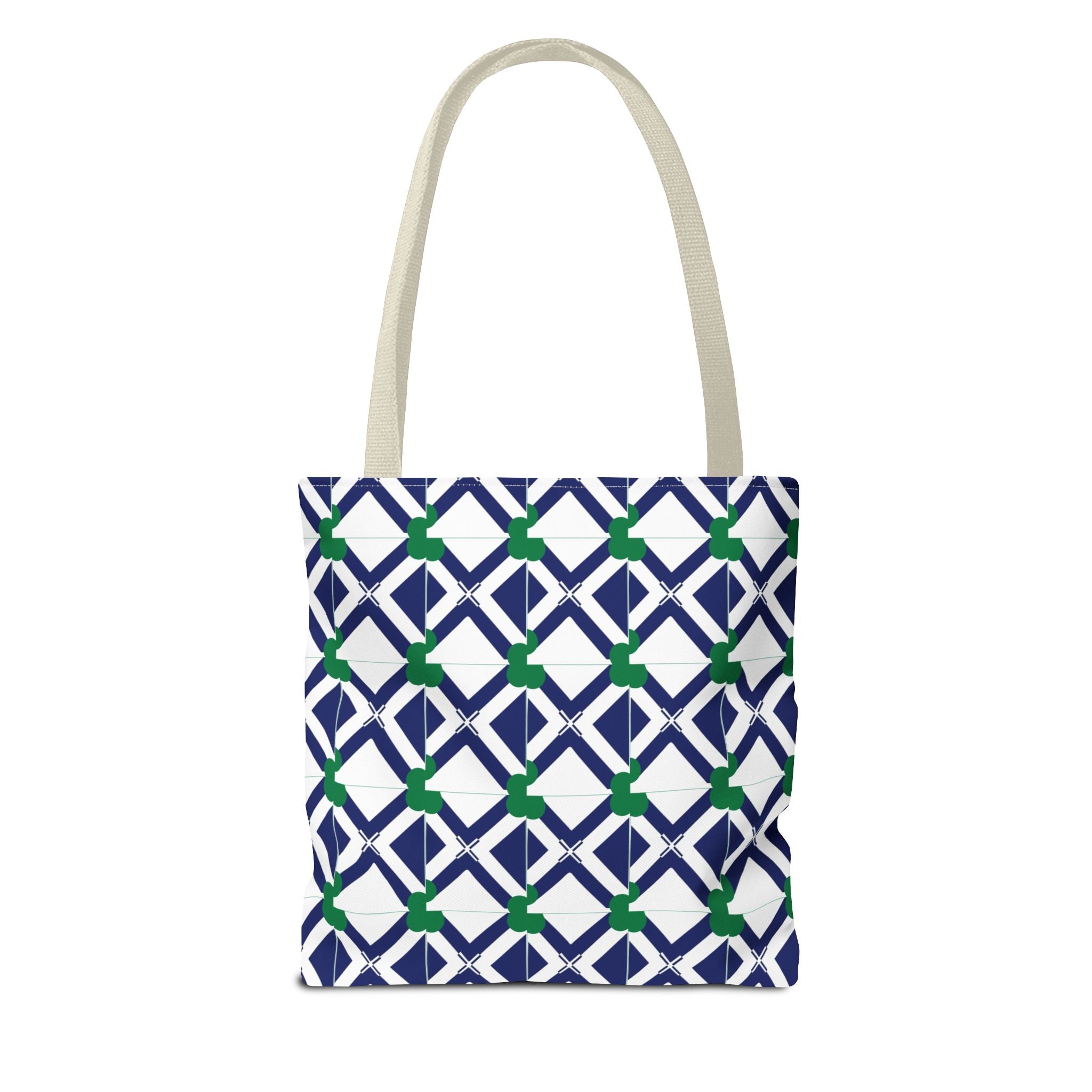 Geometric Navy & Green Lattice Tote Bag