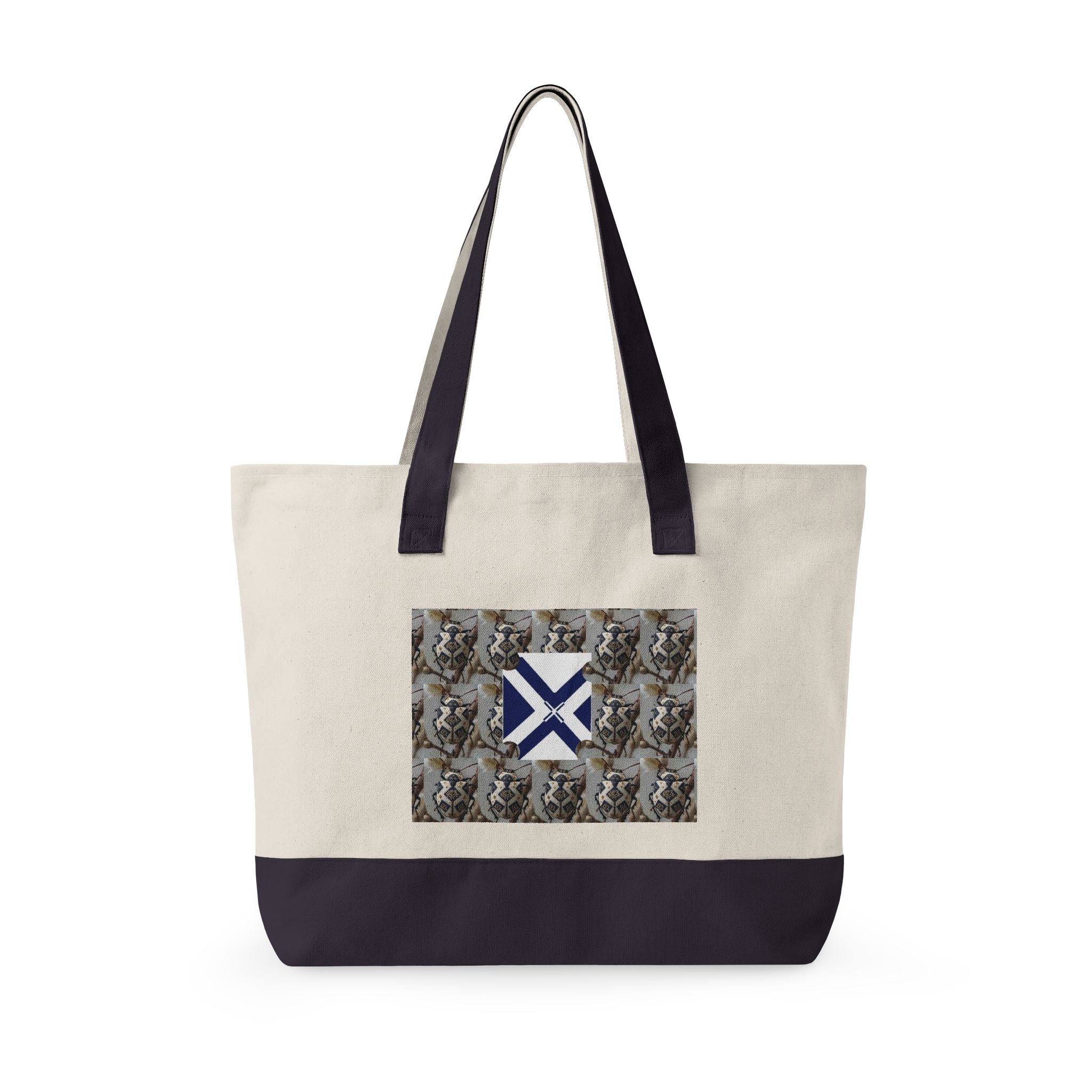 Canvas Tote Bag with Xt & Vintage Stag Pattern — Zippered Carryall for Outdoors, Travel, and Gifts
