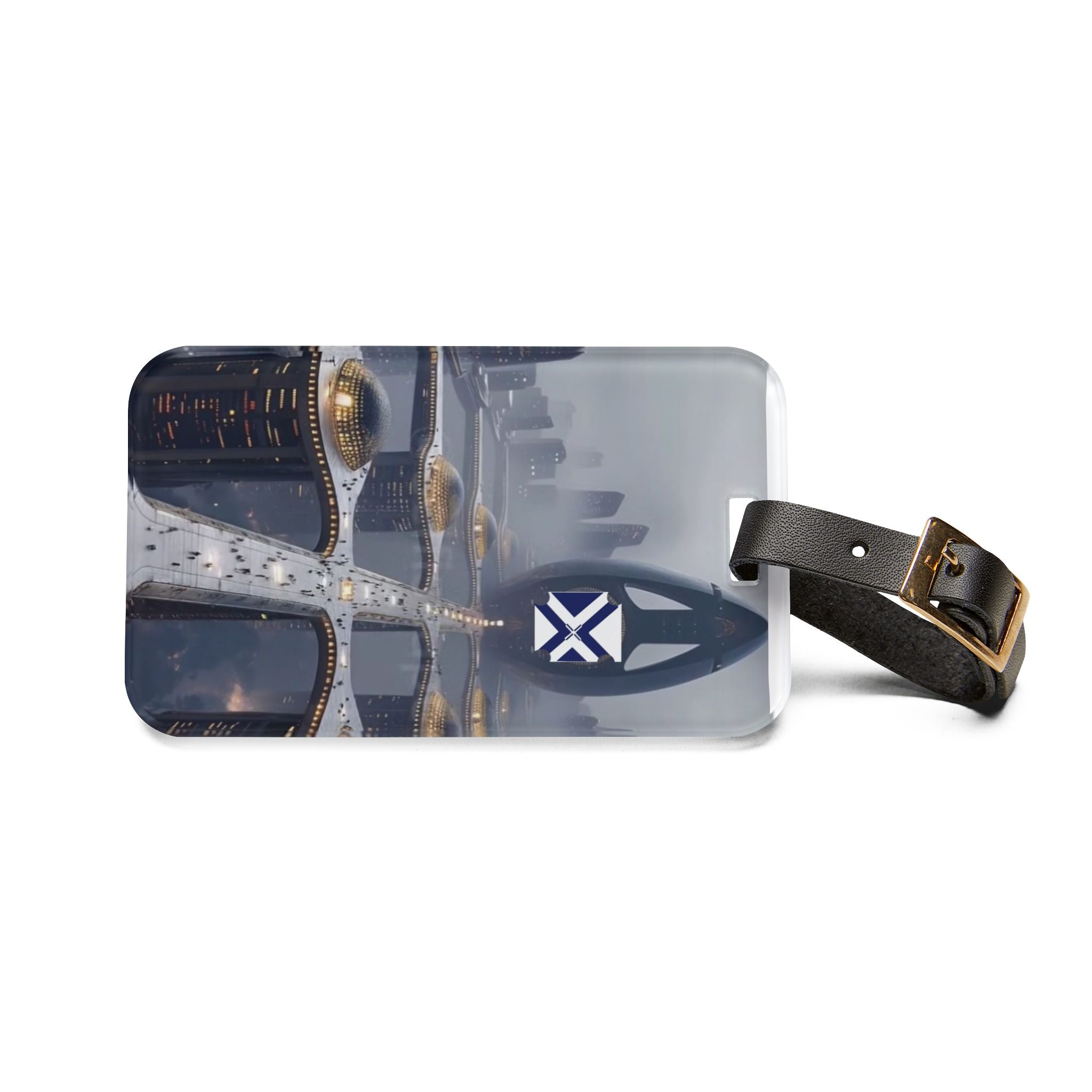 Futuristic Cityscape Luggage Tag — XT Sci‑Fi Skyline Travel ID