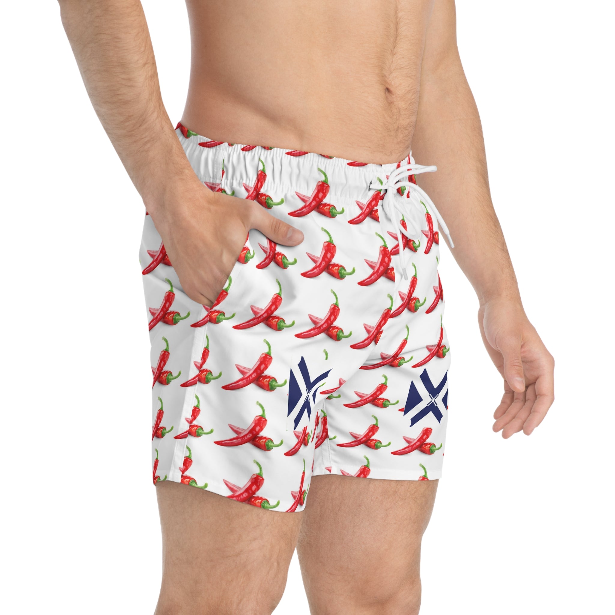 Chili Pepper Pattern Swim Trunks — Spicy Summer Beach Shorts