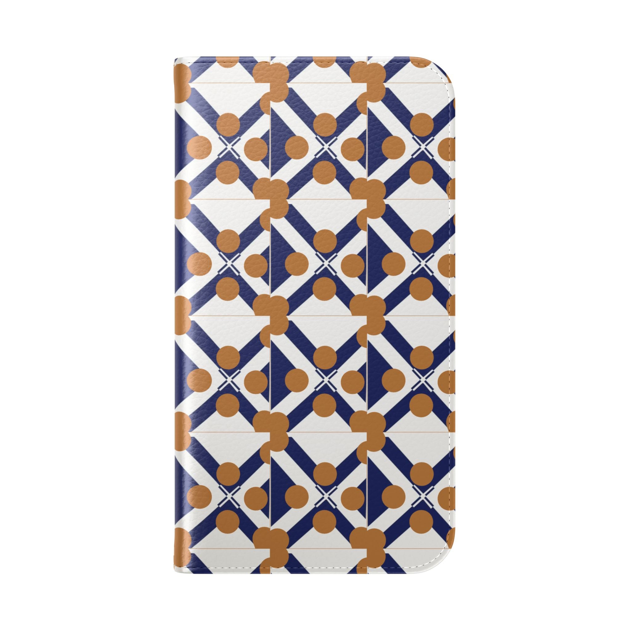 XT7 Tile Flip Phone 16 Case — Navy & Terracotta Pattern Wallet Cover