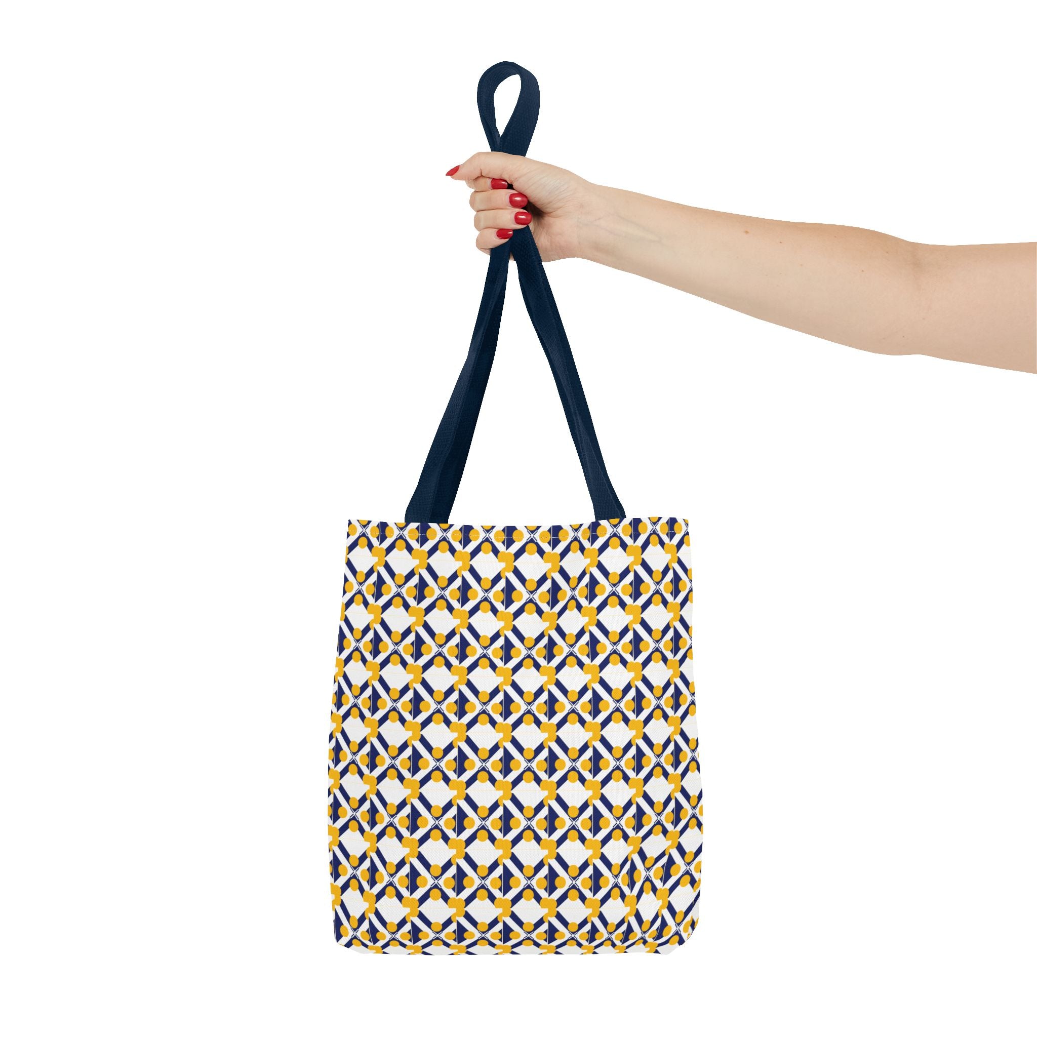 Geometric Mosaic Tote Bag — Yellow & Navy Patterned All-Over Print
