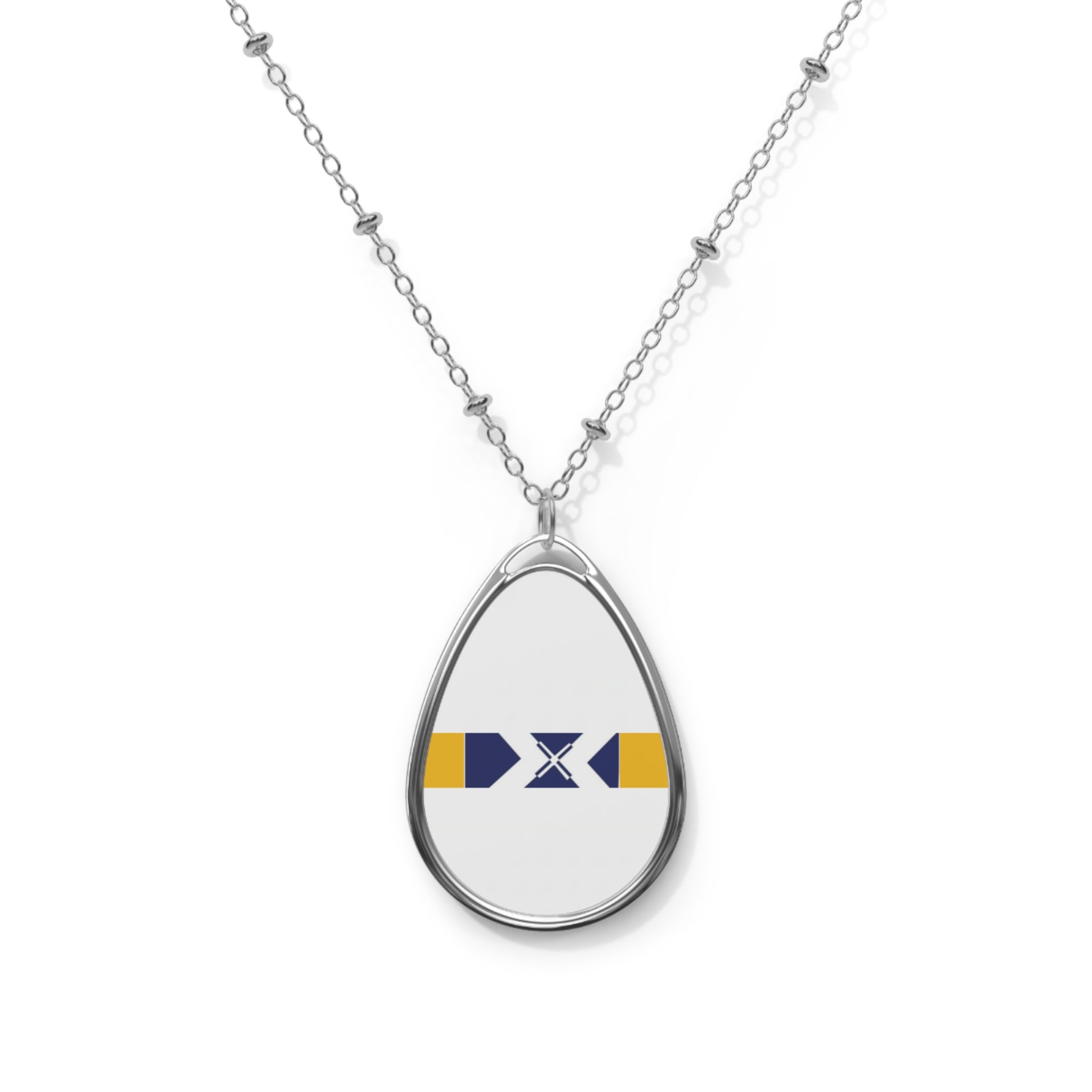 Oval Pendant Necklace — Nautical Stripe Accent (Blue & Yellow)