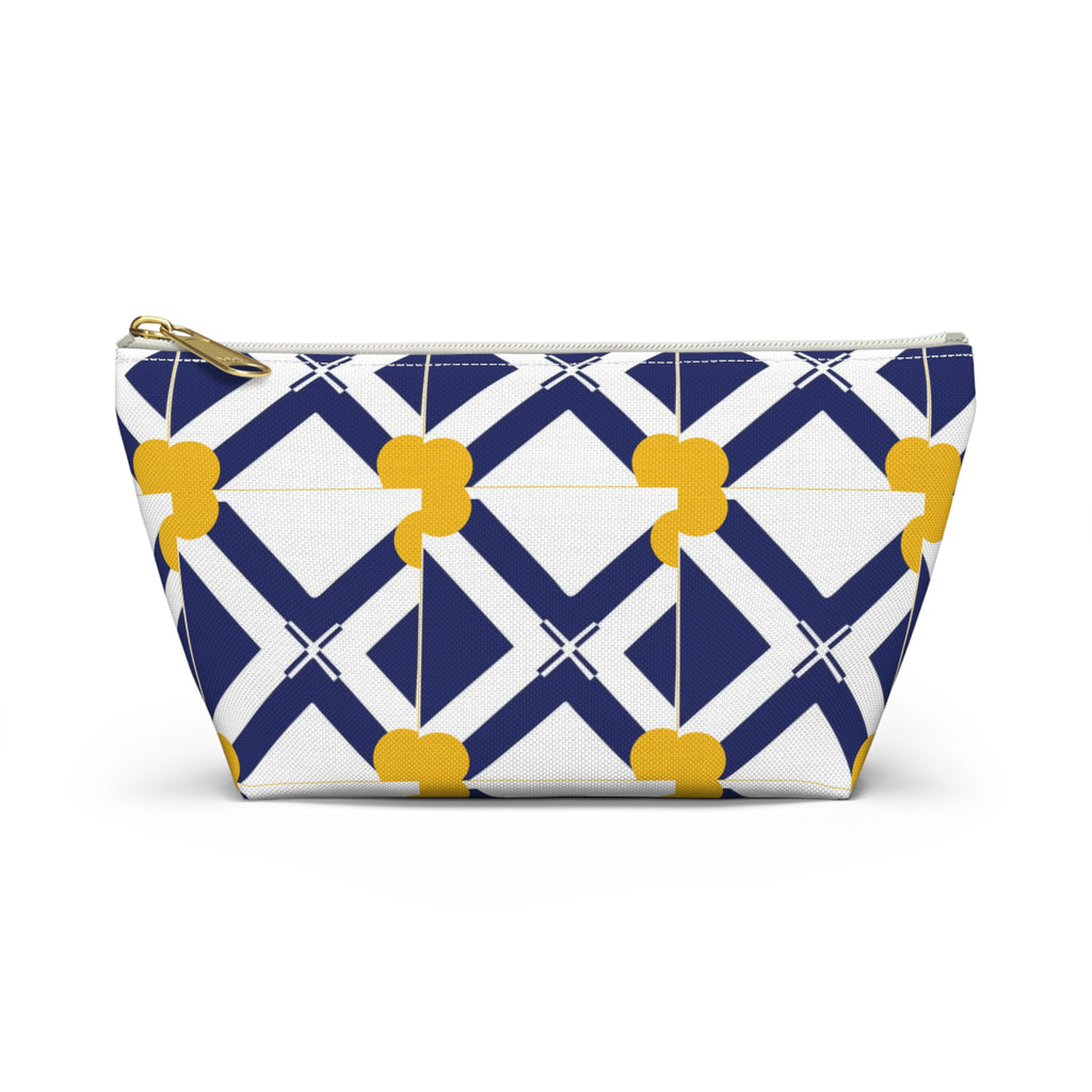 Navy & Gold Geometric Accessory Pouch — T-Bottom Cosmetic Bag