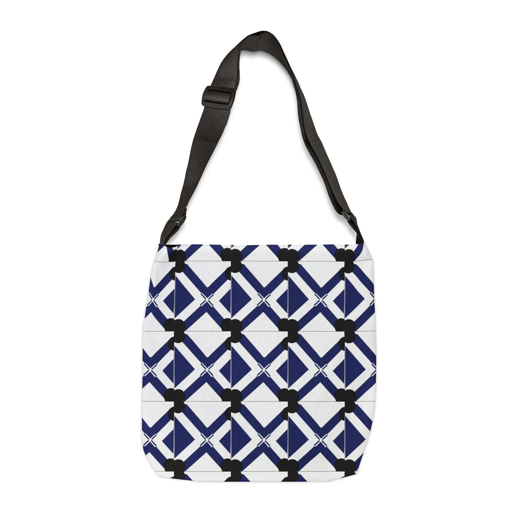 Adjustable Tote Bag — Navy Geometric Lattice Pattern