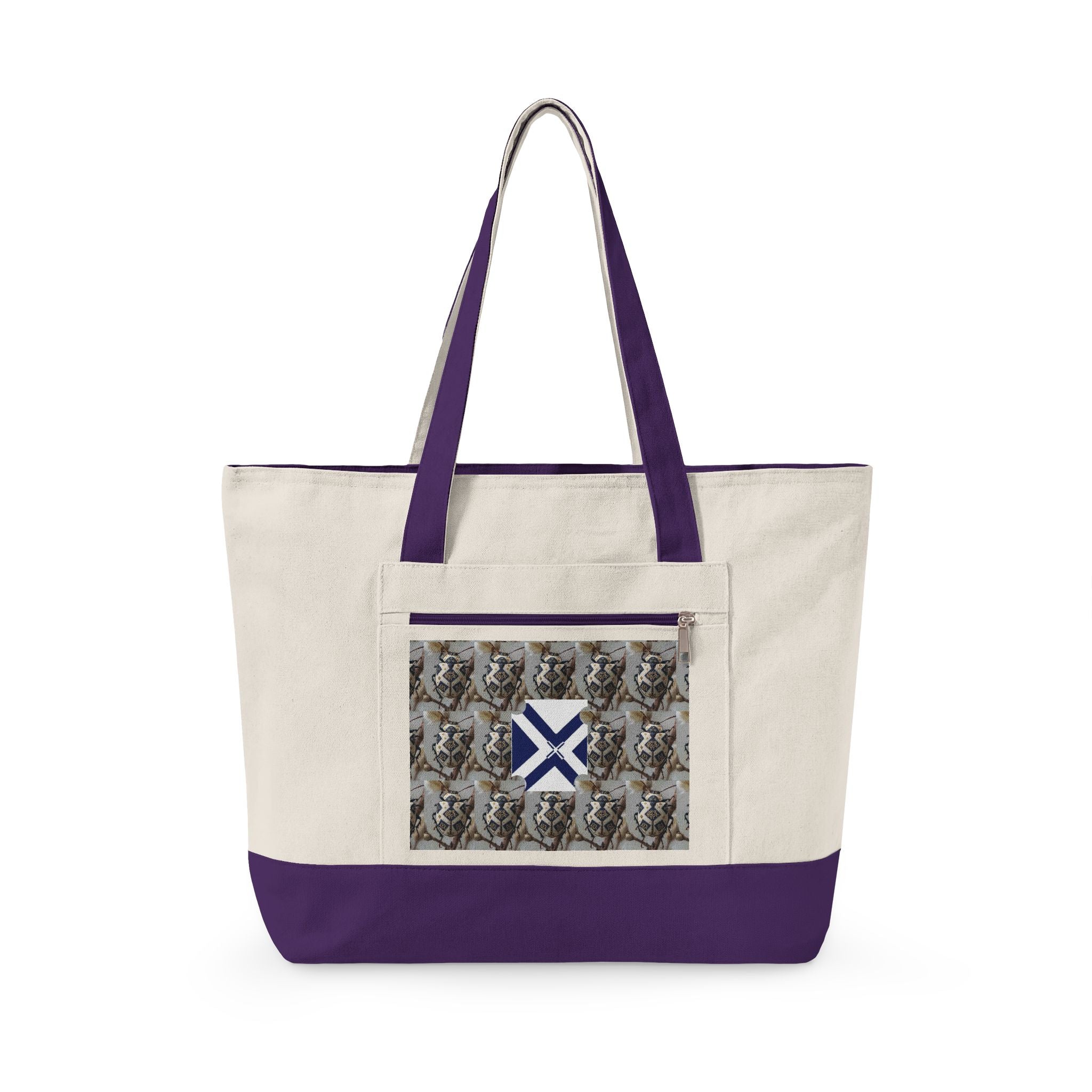 Canvas Tote Bag with Xt & Vintage Stag Pattern — Zippered Carryall for Outdoors, Travel, and Gifts