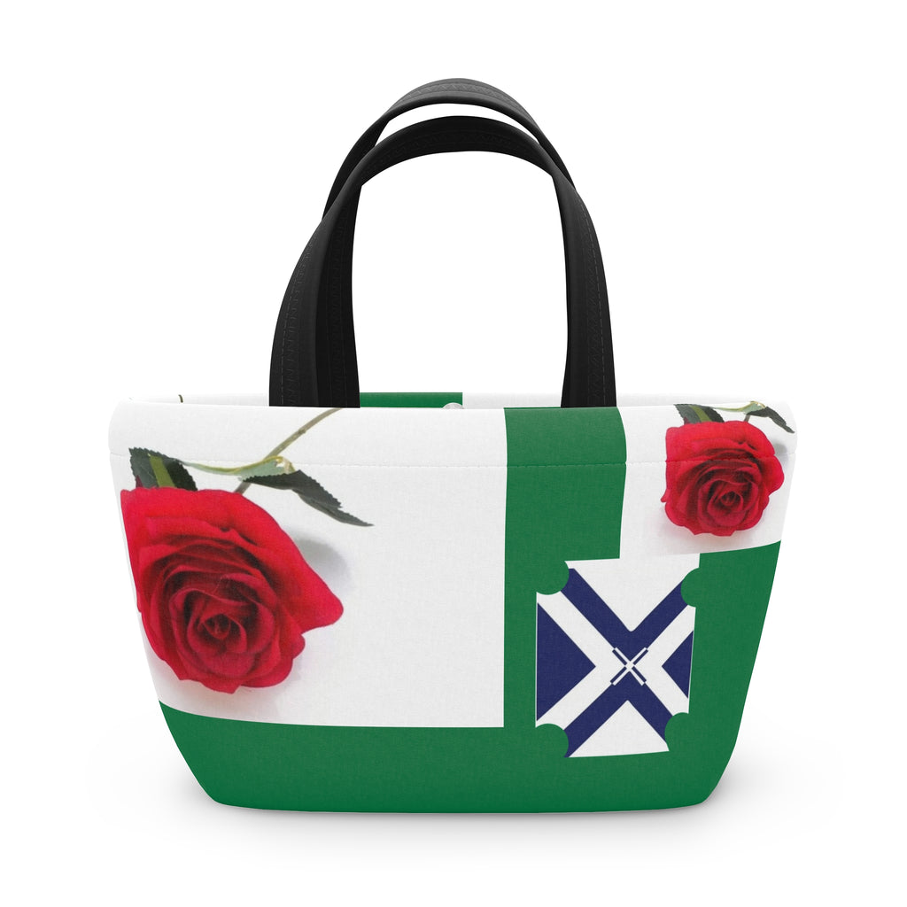 Green Rose Lunch Bag with Nautical Cross Accent — Insulated Floral Tote for Work & School