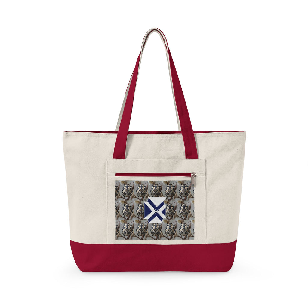 Canvas Tote Bag with Xt & Vintage Stag Pattern — Zippered Carryall for Outdoors, Travel, and Gifts