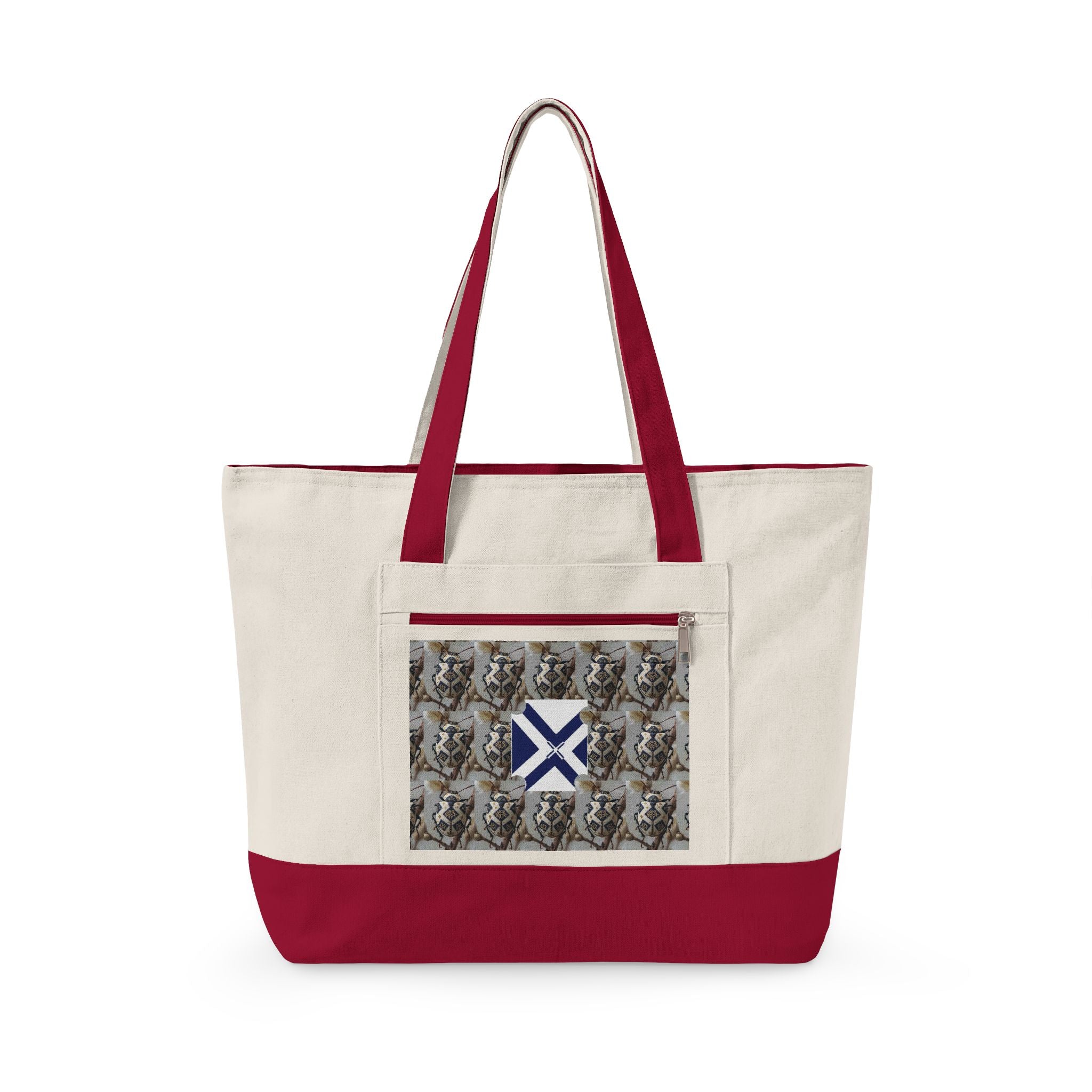 Canvas Tote Bag with Xt & Vintage Stag Pattern — Zippered Carryall for Outdoors, Travel, and Gifts
