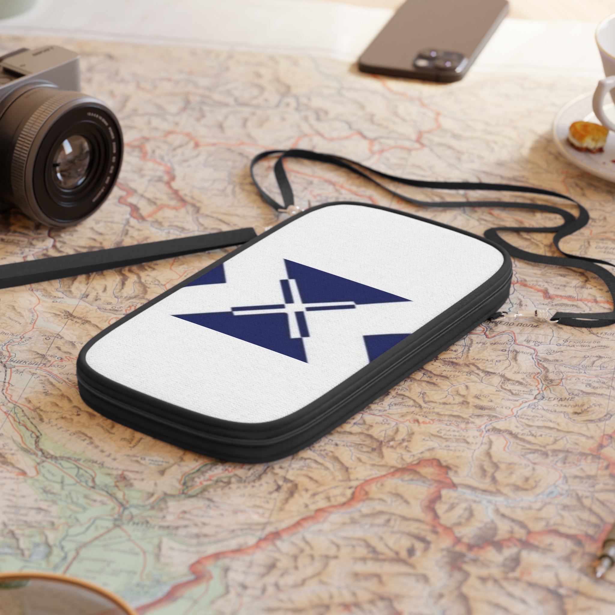 Passport Wallet — Minimal Navy Geometric X Travel Organizer